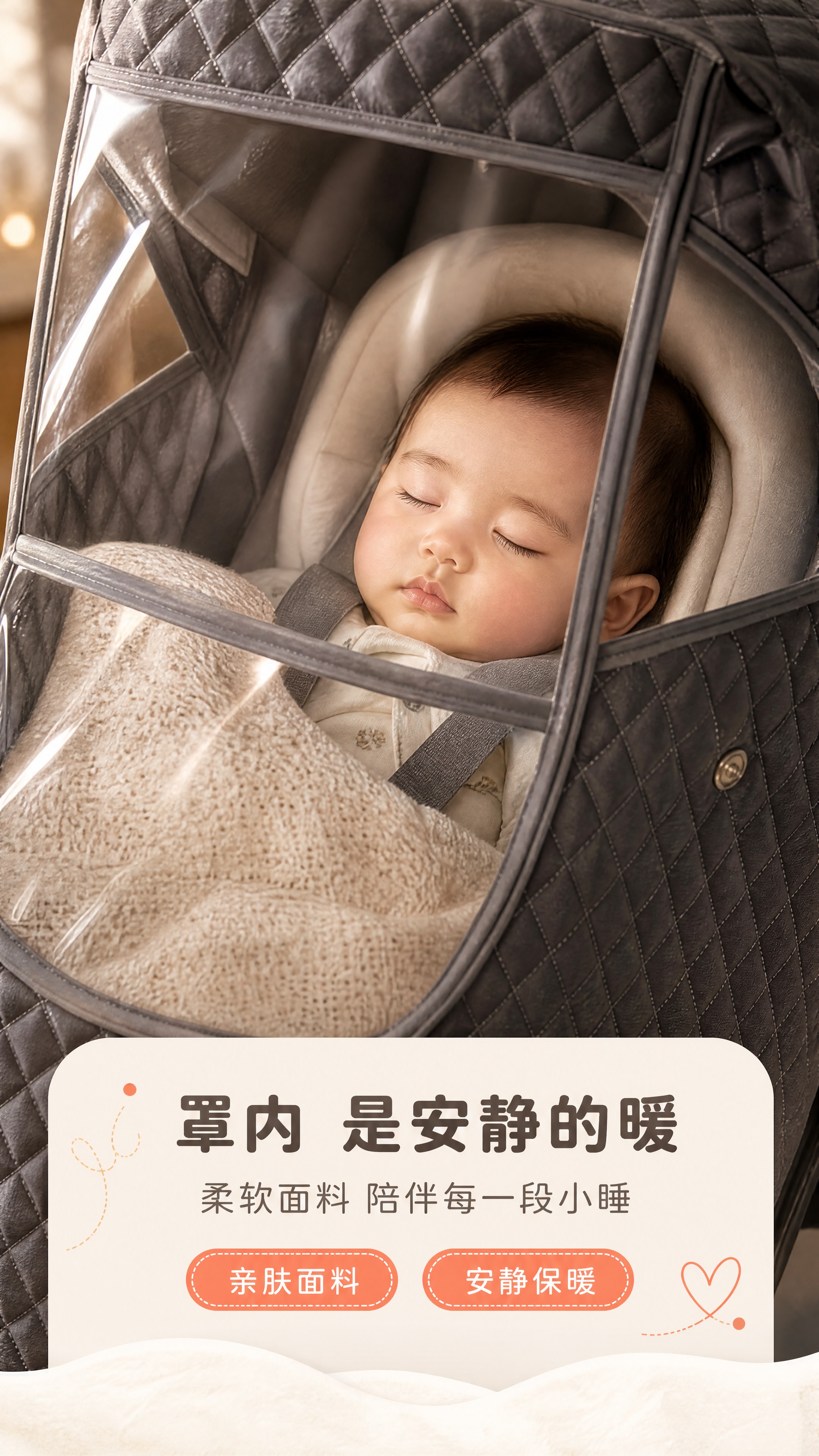[商品] 使用【图3】深灰色绗缝婴儿推车保暖罩的视窗区域；保留… - 图片创意预览