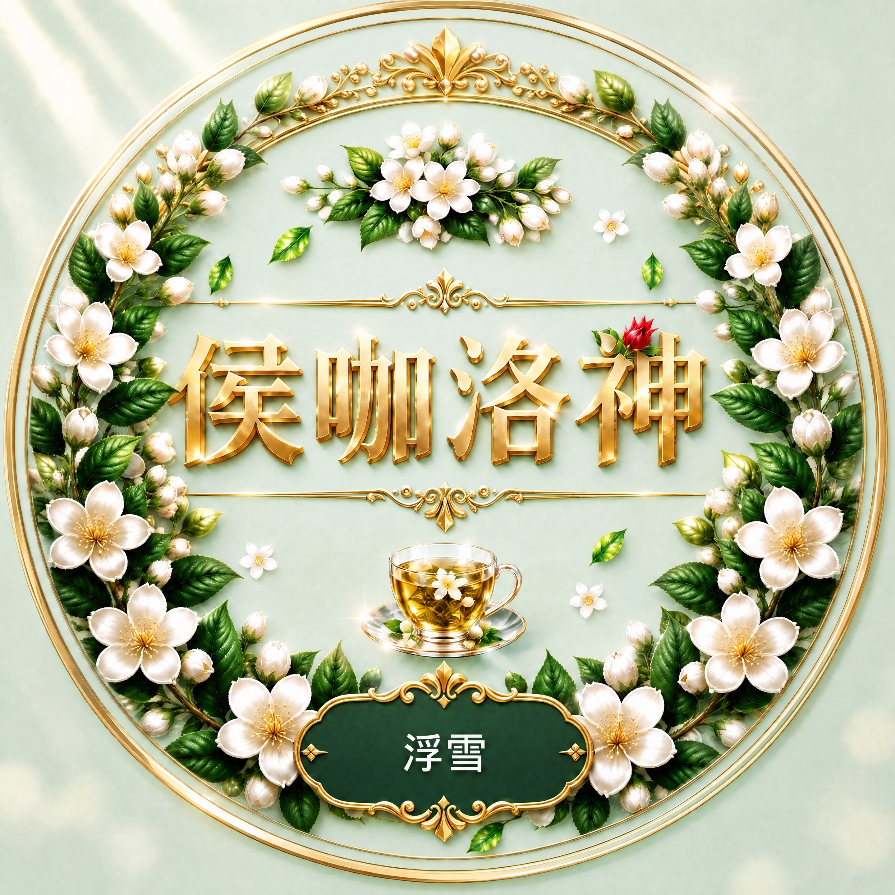 基于参考图修改，仅将底部写有"浮雪"二字的标签框背景颜色改为深… - 图片创意预览