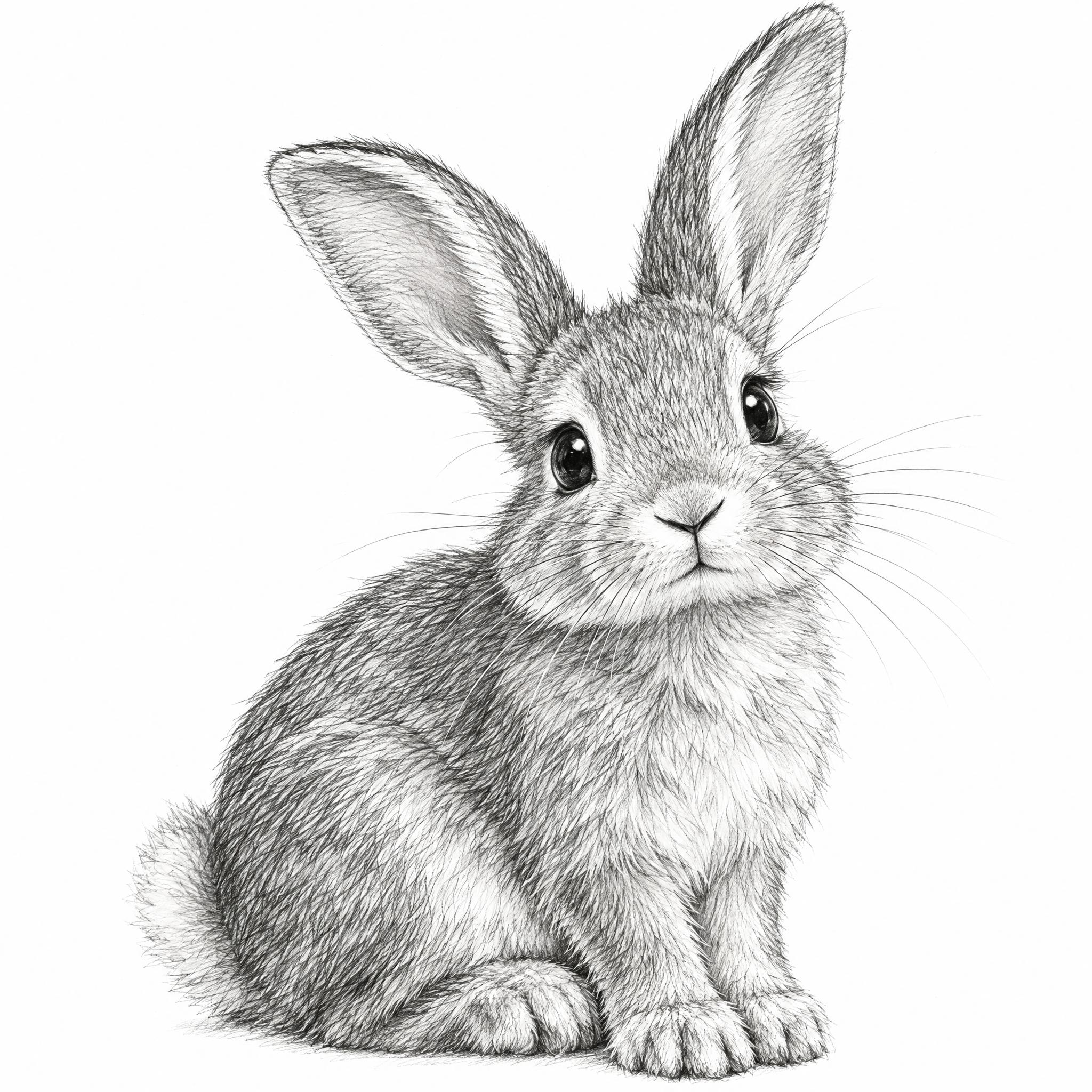 一只可爱的兔子素描画，铅笔手绘风格，细腻的线条勾勒出兔子的毛发… - 图片创意预览
