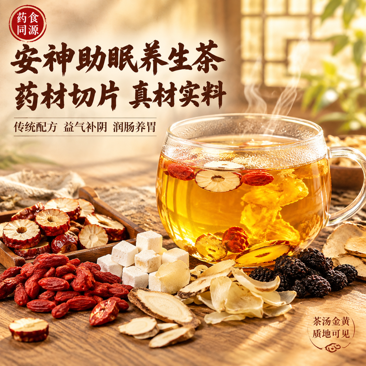 [主图-1] 首图点击率 药食同源安神助眠养生茶 突出茶汤金黄… - 图片创意预览