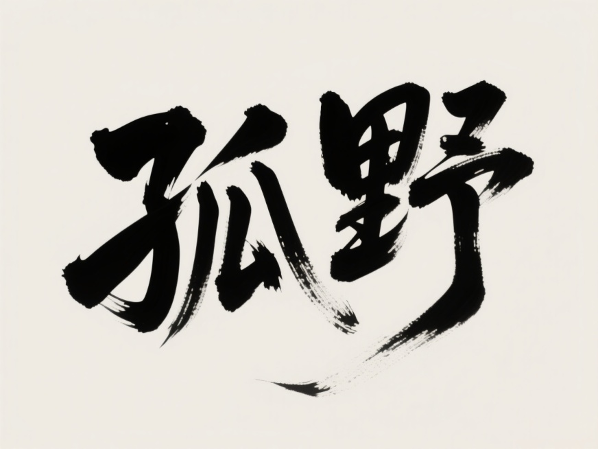 文案“孤野”，黑色字体，背景透明，简约高级浅色，侘寂风，配色清新，排版高级预览效果