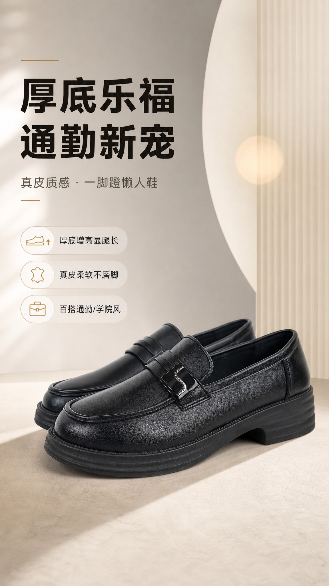 [商品] 使用【图1】黑色真皮厚底乐福鞋；商品处理：保留鞋型、… - 图片创意预览