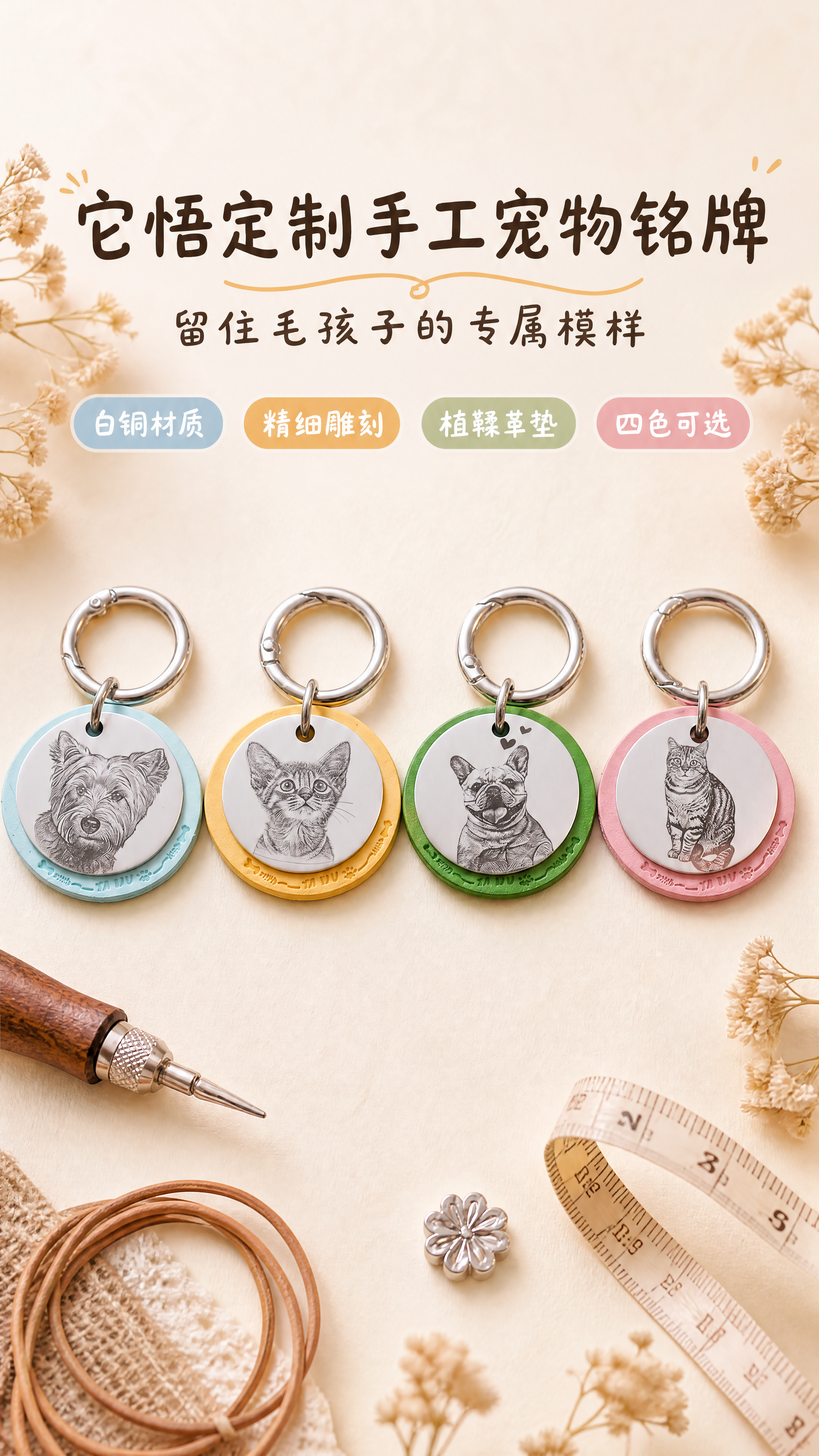 [第1张] 详情页头图-它悟手工定制宠物铭牌四色全家福主视觉海… - 图片创意预览