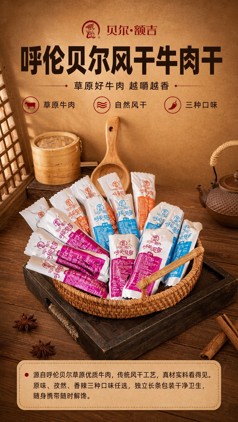 [商品] 使用【图7】贝尔·额吉呼伦贝尔风干牛肉干三口味堆叠，… - 图片创意预览