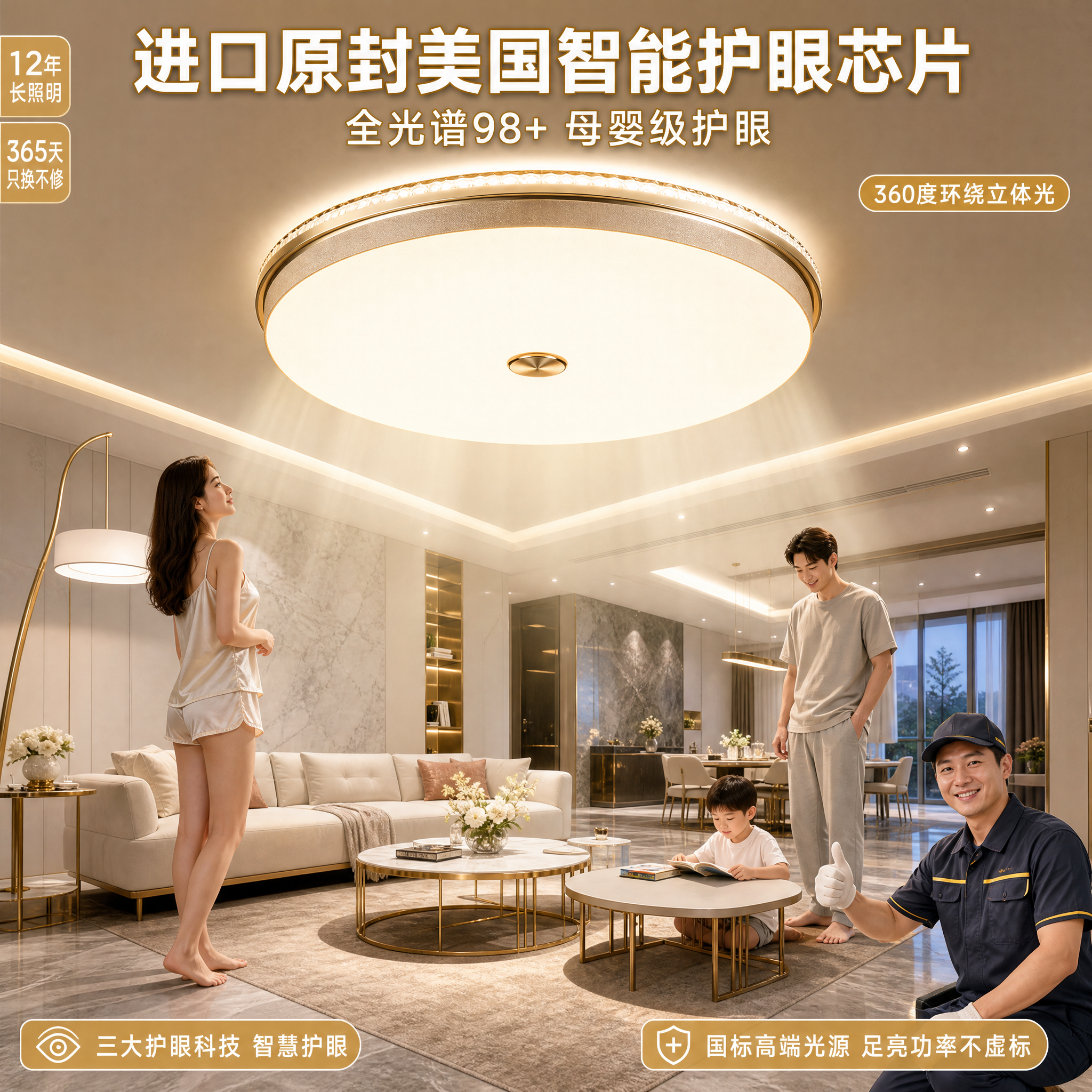 [主图-1] 轻奢客厅护眼吸顶灯空间氛围首图。 [氛围风格]… - 图片创意预览
