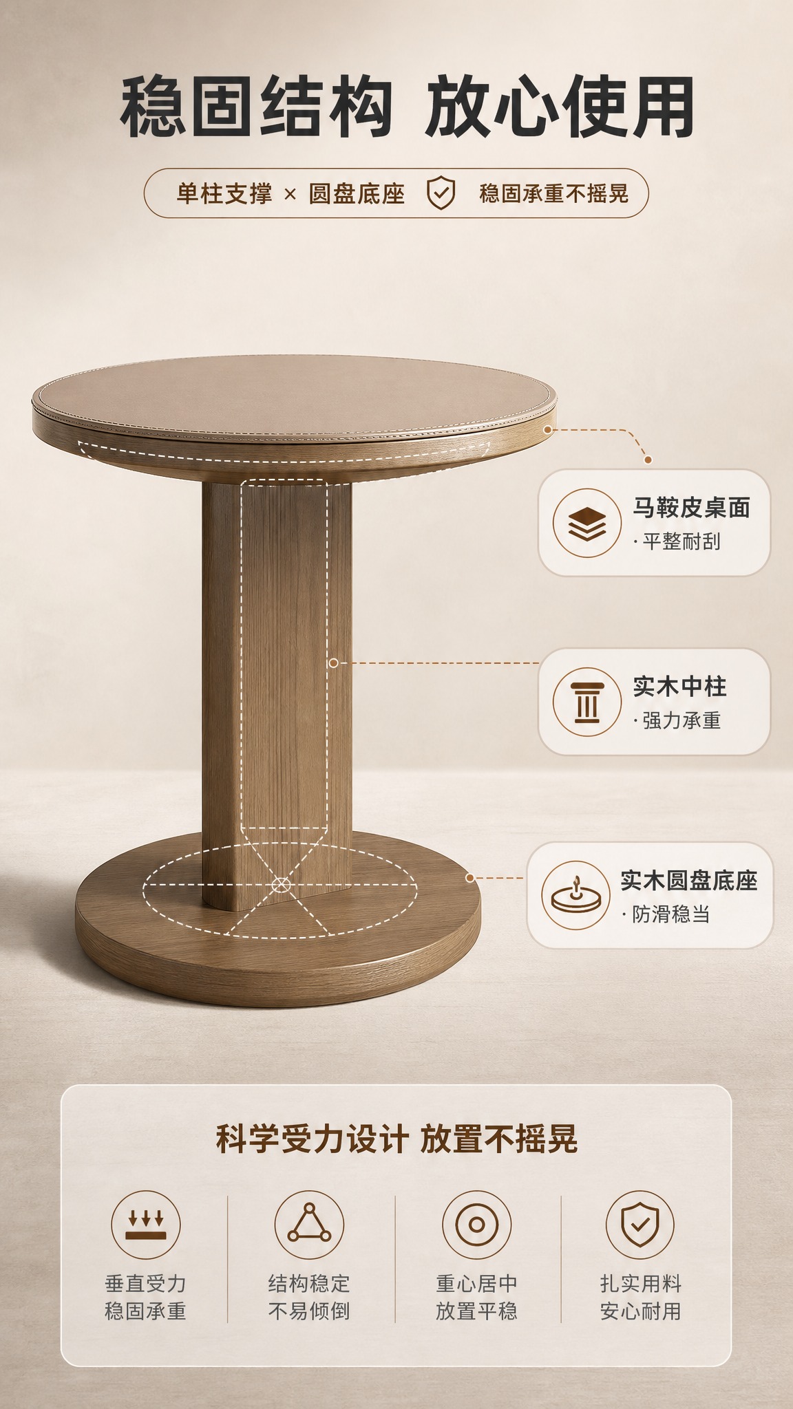 [商品] 使用【图1】圆形马鞍皮实木边几，保留圆形桌面、单柱支… - 图片创意预览
