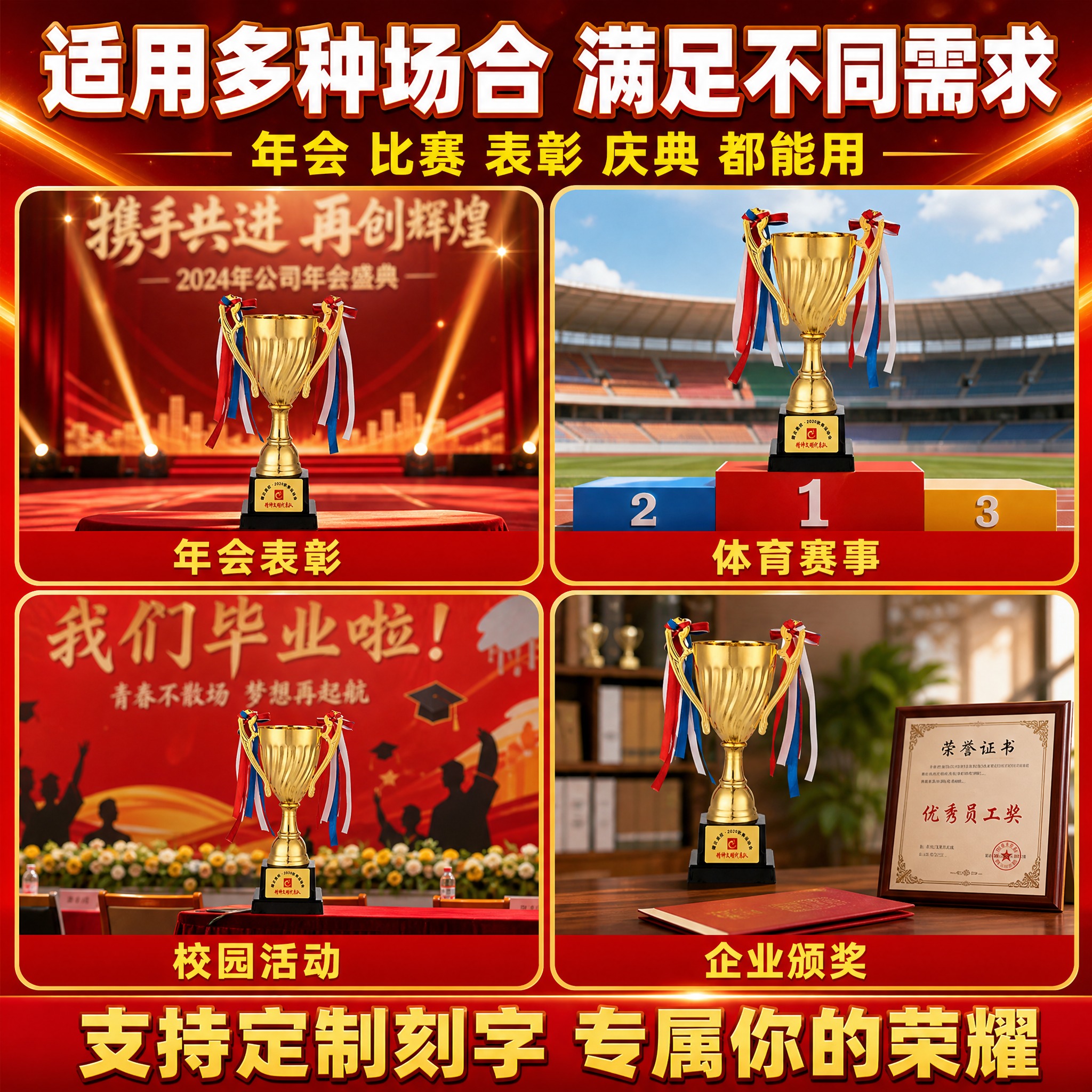 [主图-4] 金色金属奖杯 多场景适用展示 场景代入种草图。… - 图片创意预览