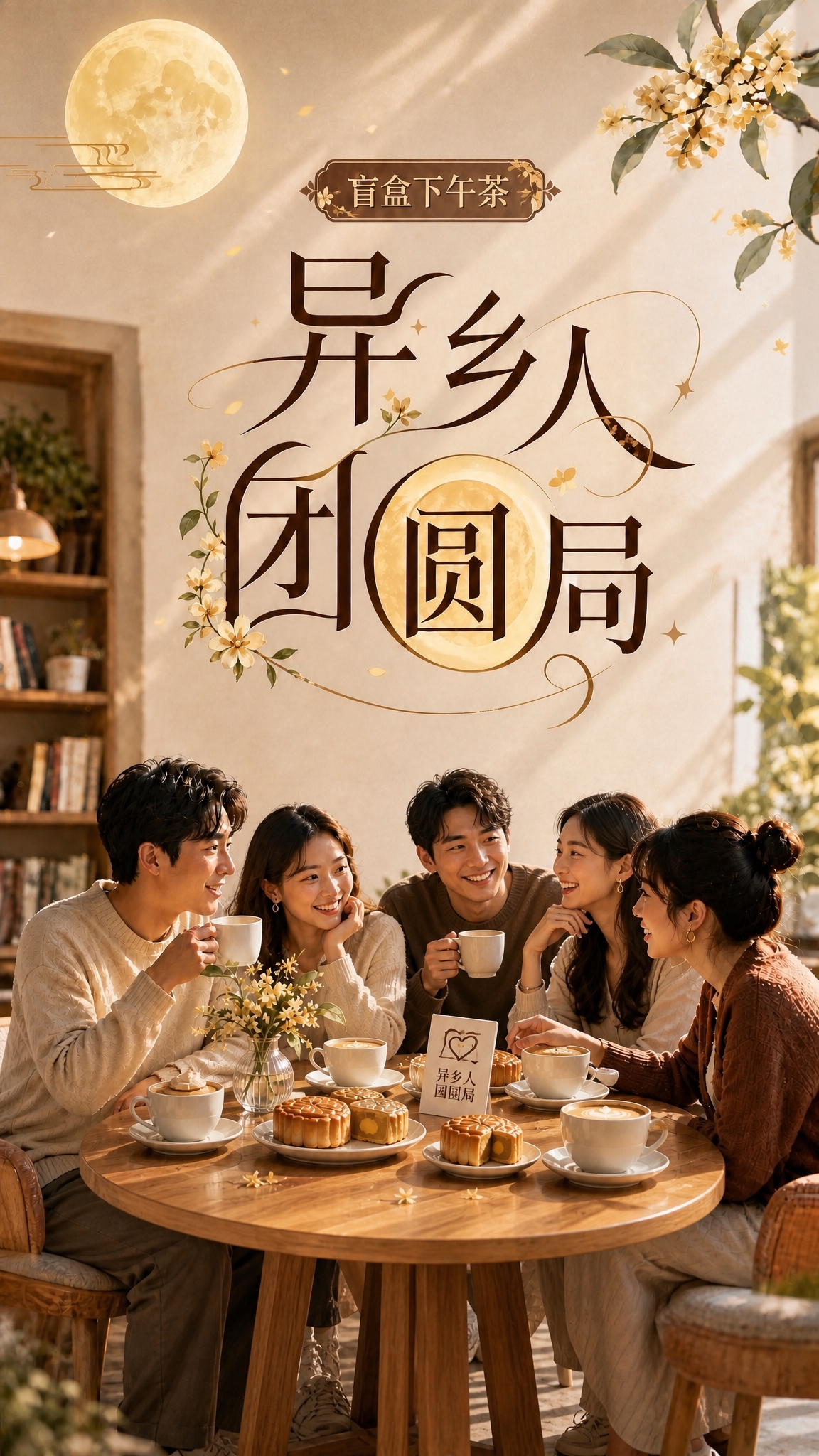在现有画面基础上增加2位年轻人物，使总人数达到5人，营造更热闹… - 图片创意预览