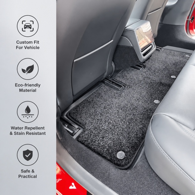 [Main Image 2] Core features showcase for car floor mats. Use the installed product in the rear row预览效果