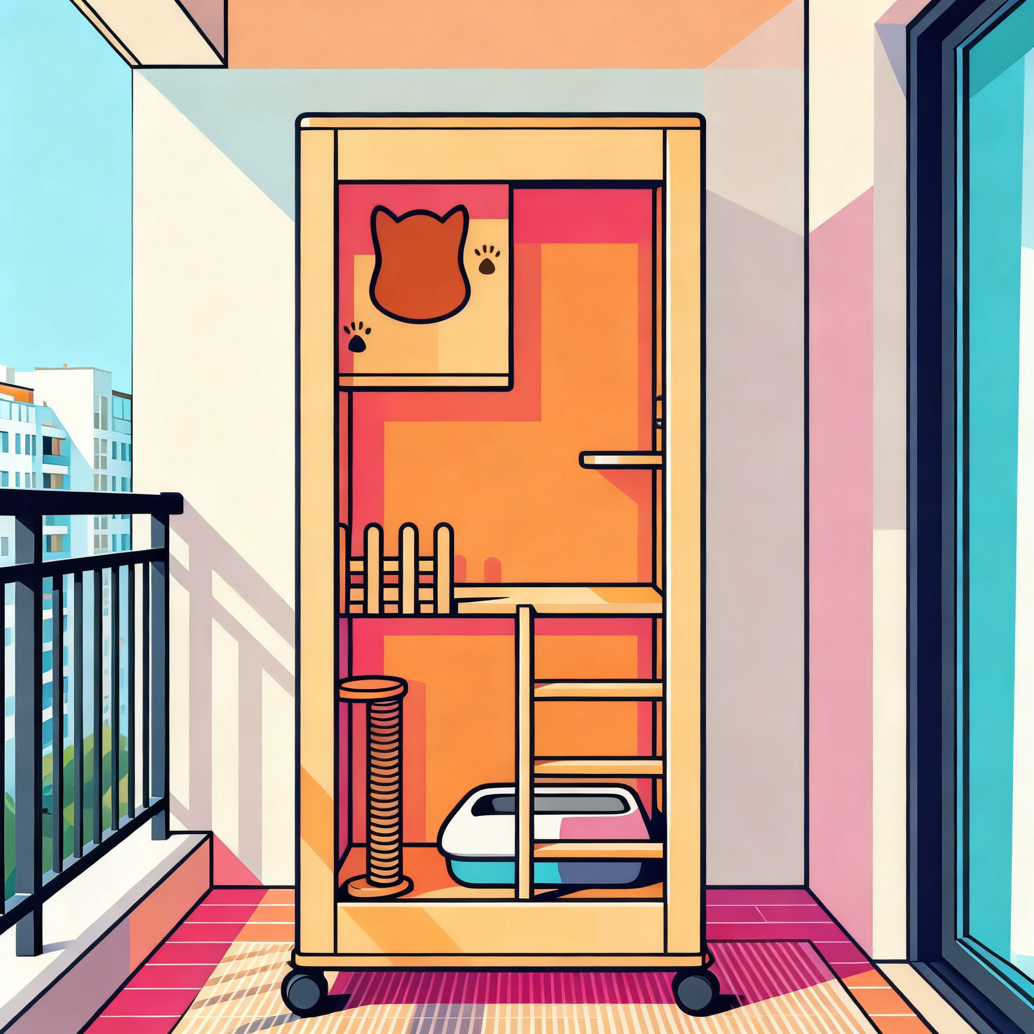 将原木猫别墅转换为扁平插画风格，保留整体结构和布局 - 图片创意预览