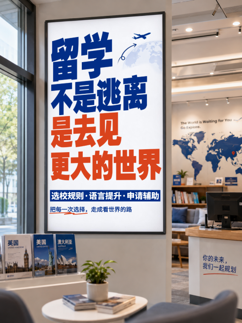 留学机构宣传办公室实景风大字吸睛小红书封面预览效果