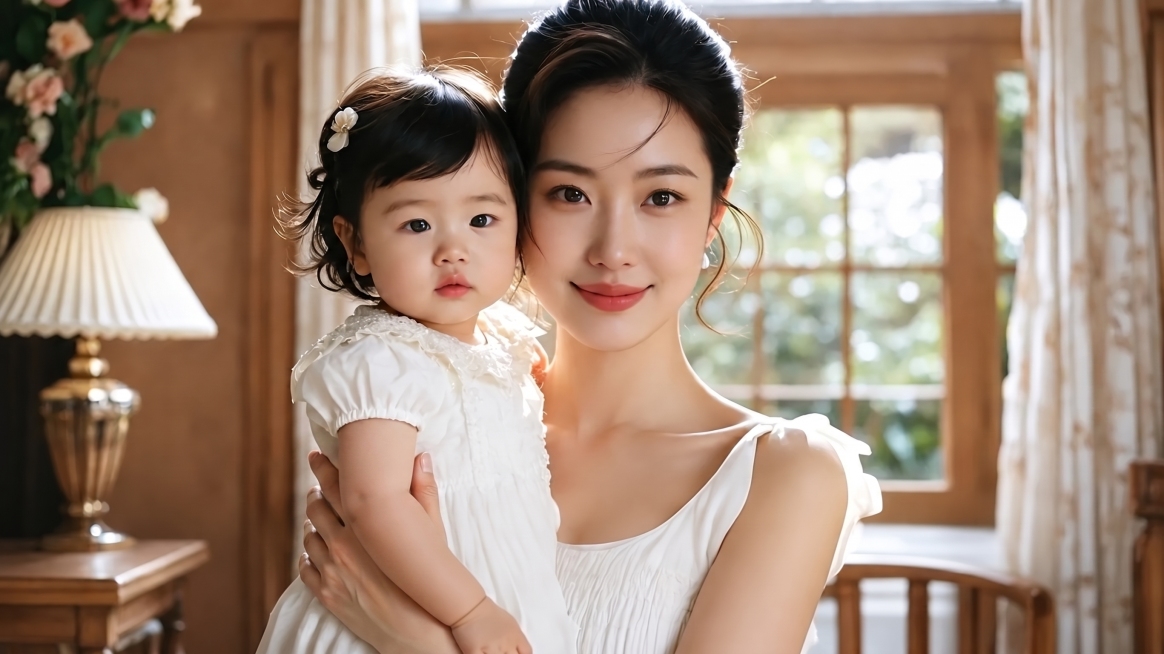 女人抱着小孩的手变形，手指自然修复预览效果