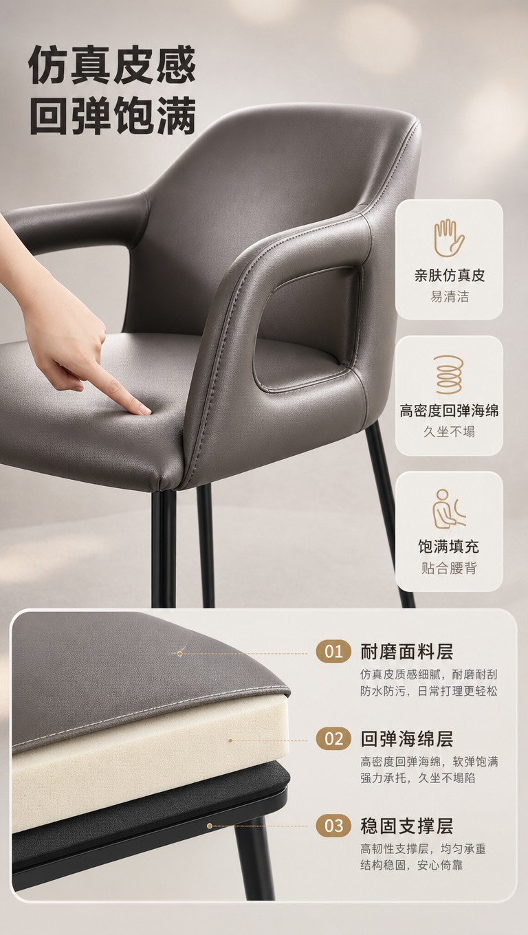 [商品] 使用【图1】右侧烟灰色餐椅做面料与坐垫特写参考；保留… - 图片创意预览