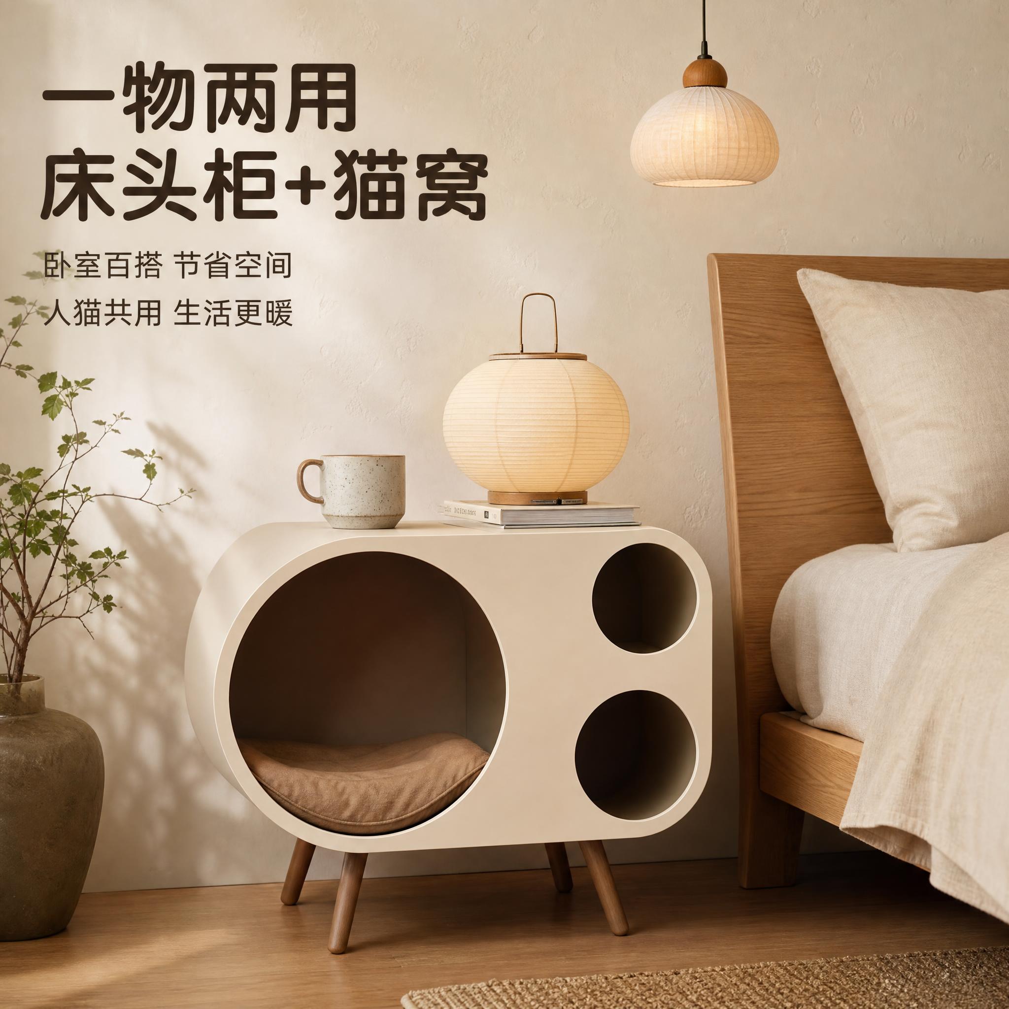 [主图-4] 空间利用与搭配图，强调床头柜功能，展示产品作为常… - 图片创意预览