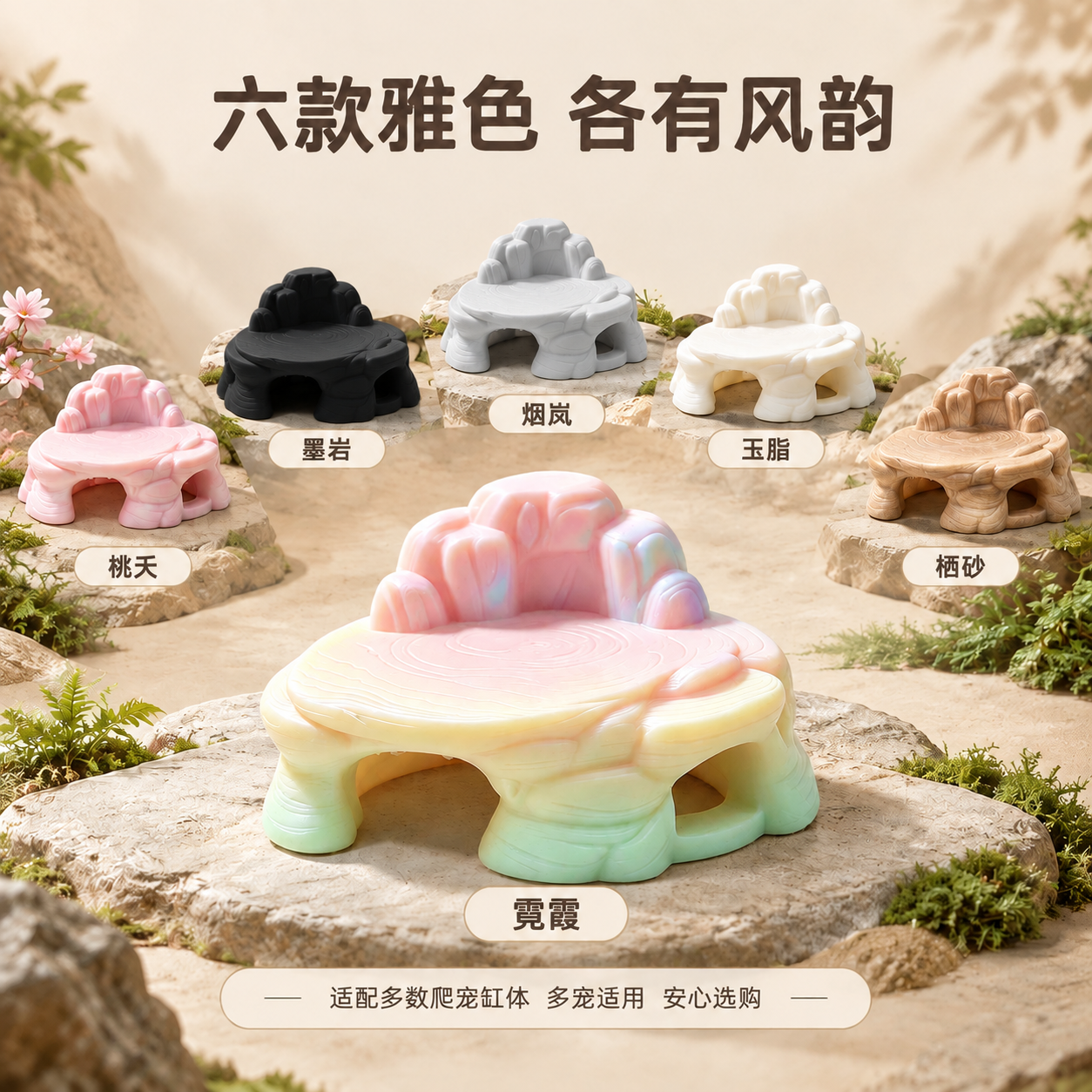 修改这张六款雅色展示图：将左上角第二位置的「墨岩」款躲避屋的颜… - 图片创意预览
