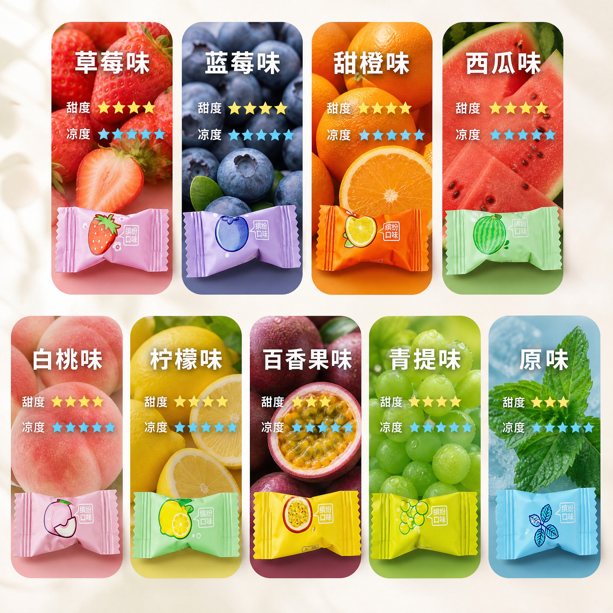 【主图-1】缤纷水果薄荷糖 商品主图。以图28为版式模板，完整… - 图片创意预览