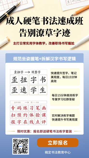 职场成人硬笔书法练字招生实用风手机海报预览效果