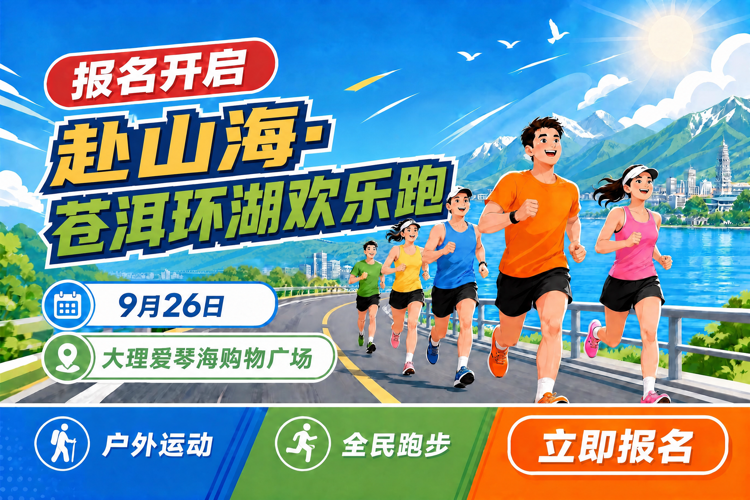 修改跑步版海报的主标题：将“爱琴海户外生活节 苍洱环湖跑步挑战… - 图片创意预览
