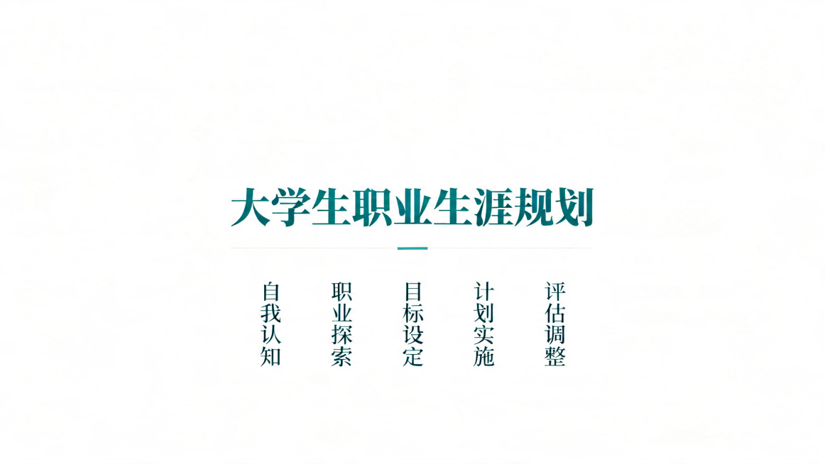 大学生职业生涯规划PPT目录页，简约现代风格，蓝绿色调，微软雅黑字体，列出所有章节标题，干净排版，大量留白，专业清新，适合课堂分享预览效果