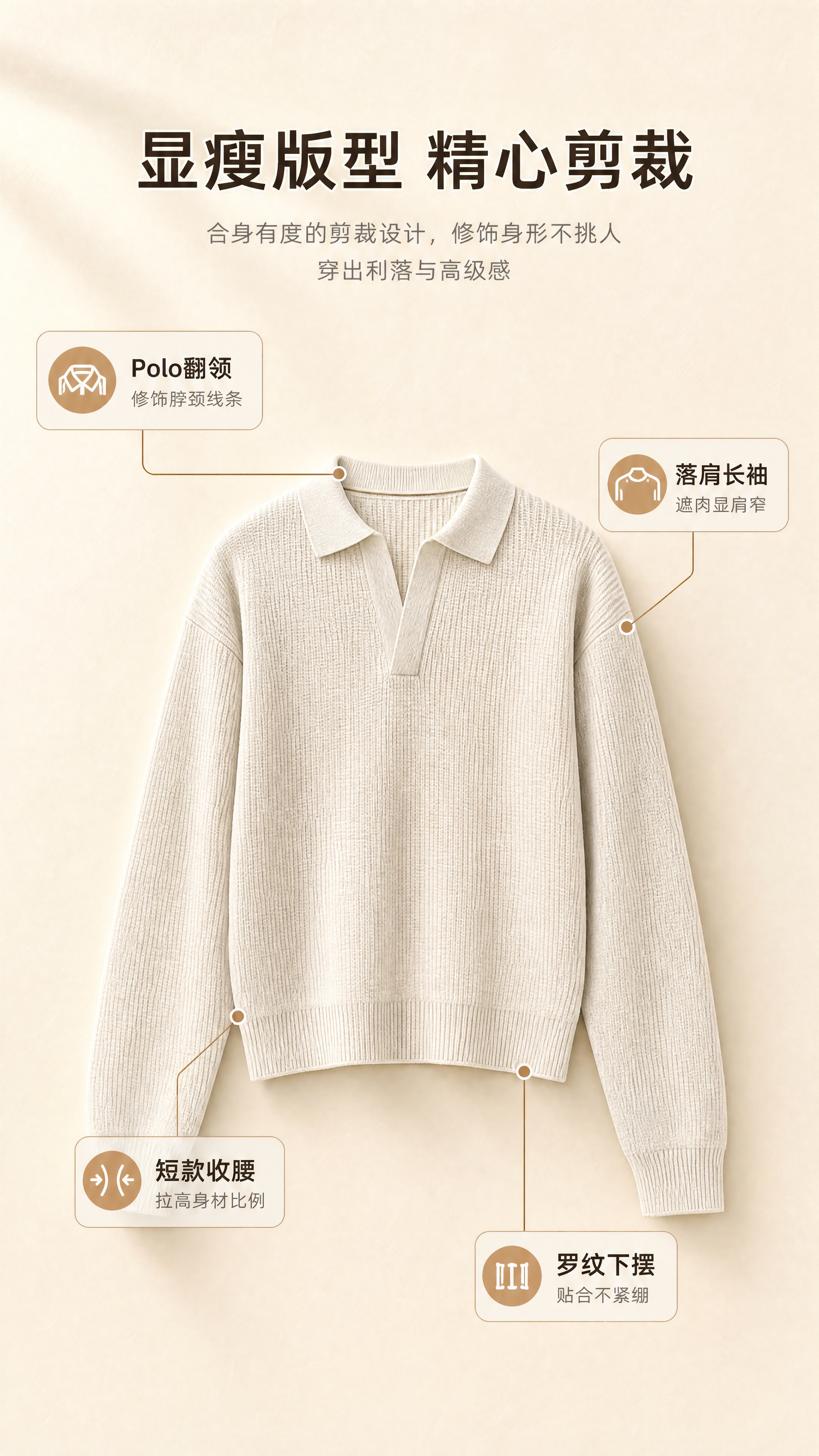 [商品] 使用【图1】米杏色假两件Polo领针织衫；商品处理：… - 图片创意预览