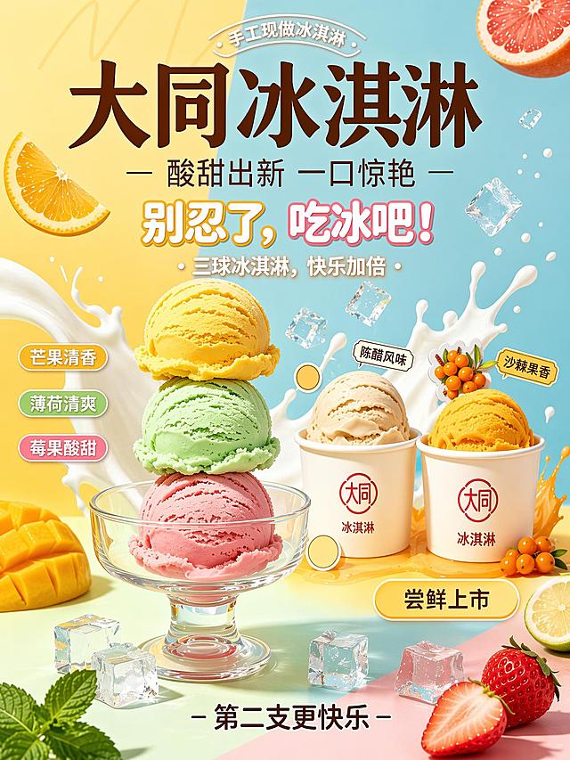 「图片1」「图片1」将这两张海报结合到一起，大标题是大同冰淇淋