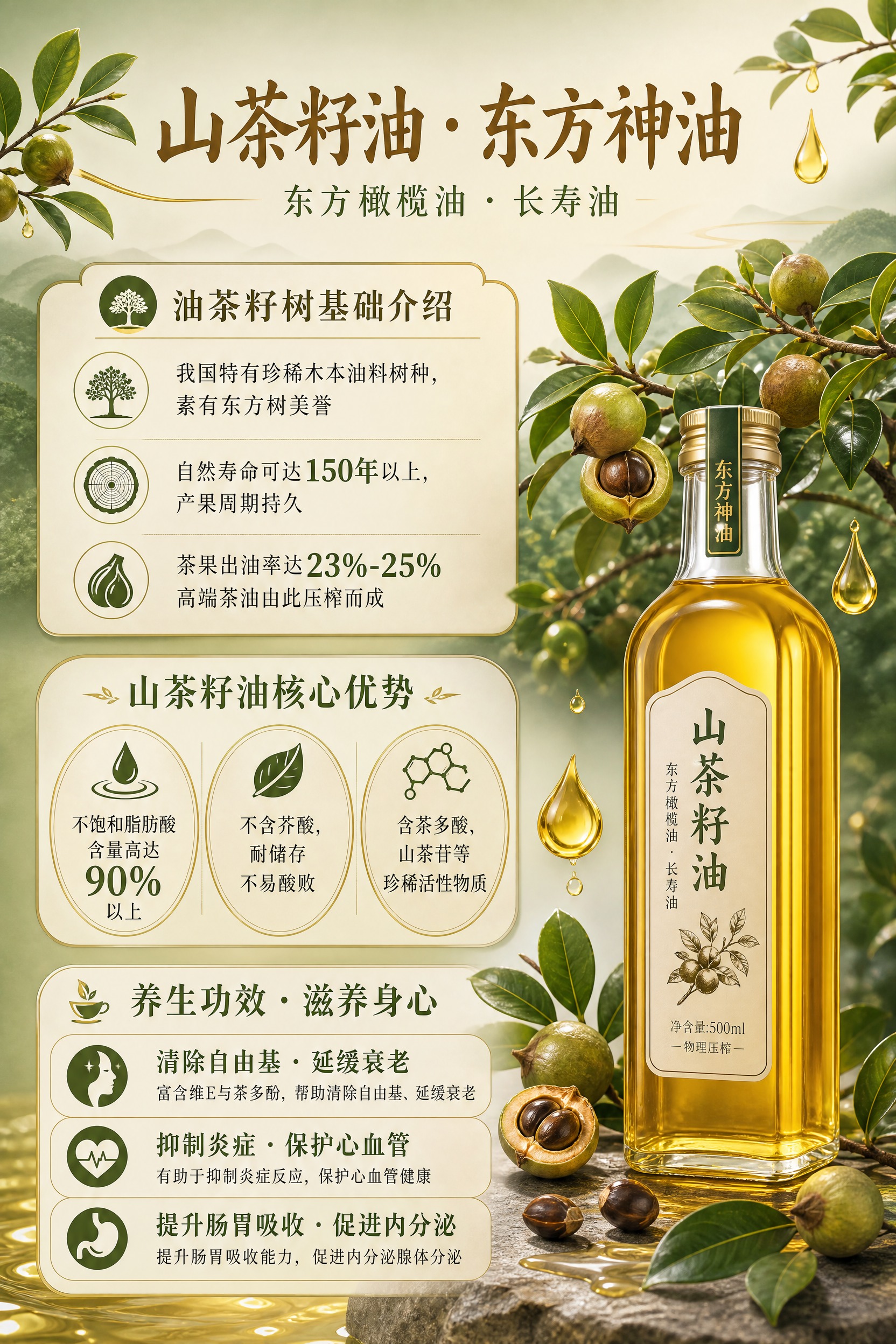 写实商业摄影风格的高端食用油KT板海报，竖版2:3比例，版式精… - 图片创意预览