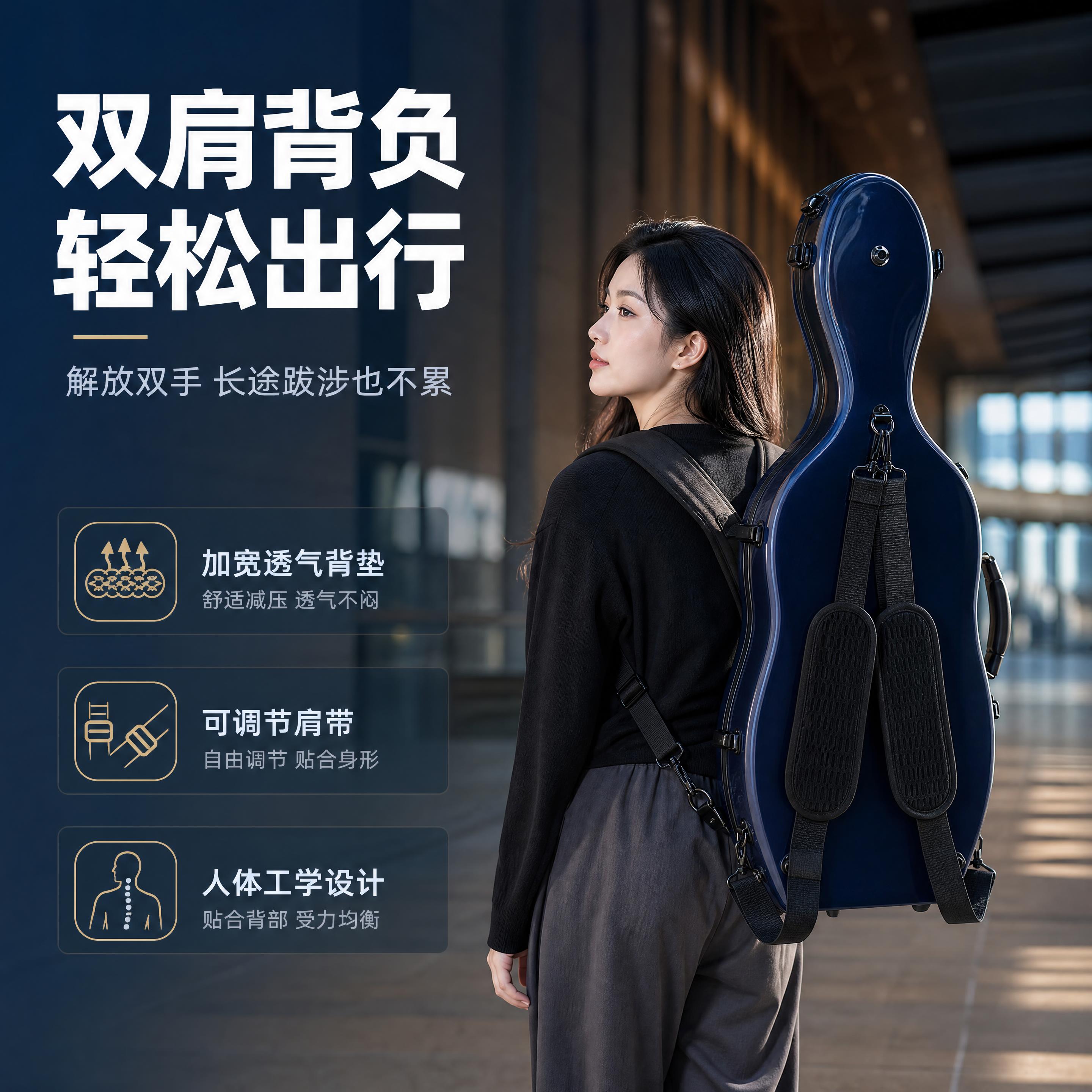 [商品] 使用【图1】深蓝色复合碳纤维中提琴琴盒背面（带双肩背… - 图片创意预览