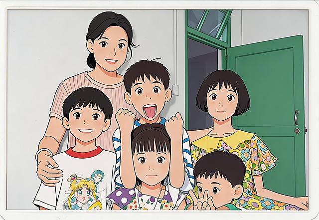 将图中人物转化为卡通形象，保留人物的外貌特征、神态和穿着，还原真实样子