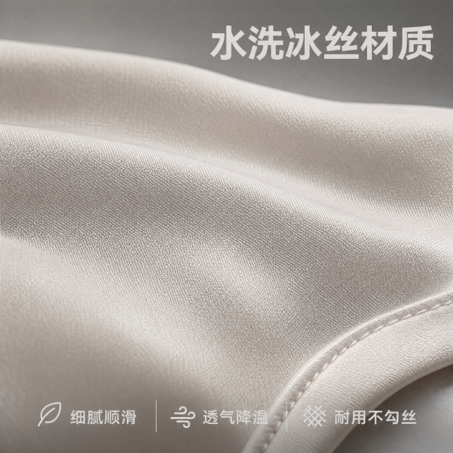 生成一套主图 商品为冰丝床笠 主要买点是 360°全包裹 水洗冰丝材质 凉感裸睡 隔脏防尘要求生成1比1的图片五张图片各自展示不同细节和买点 不能出现买点和图片角度细节重复「图片1」预览效果