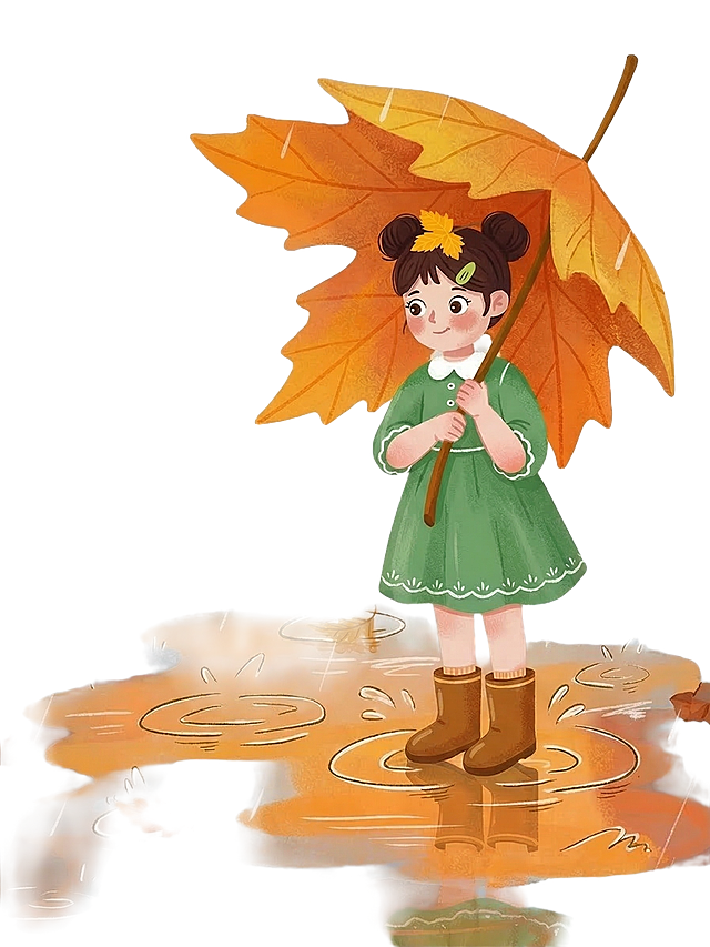 去除远处的树林背景，仅保留雨、近景的积水地面和人物，修改人物的眼睛，去掉豆豆眼，改为眼白和眼黑分明的正常眼睛，保持原有画风不变