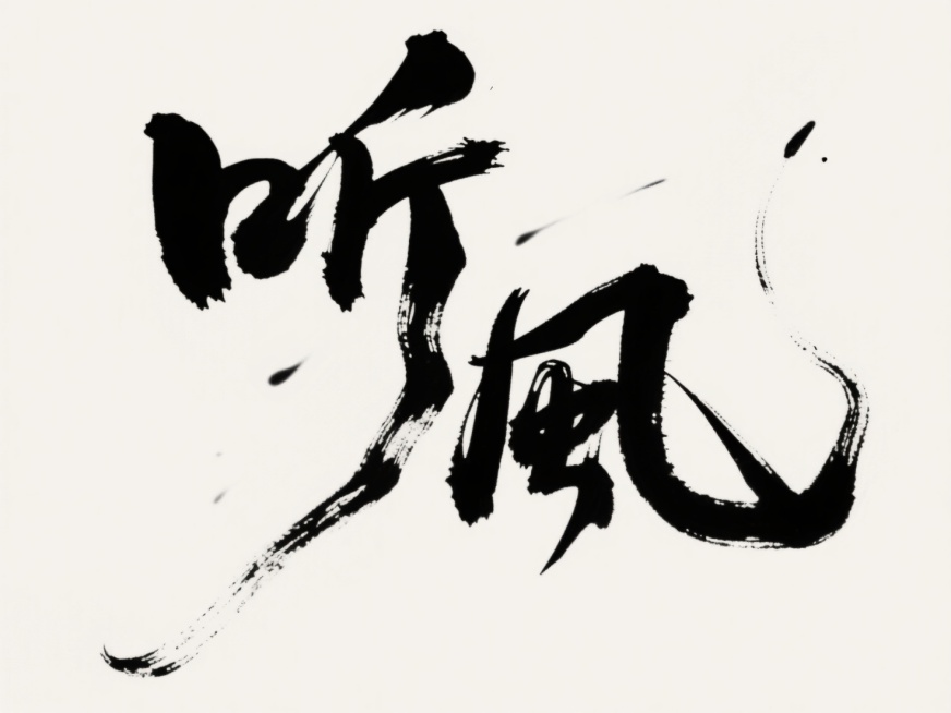 文案“听风”，黑色字体，浅色背景，预览效果
