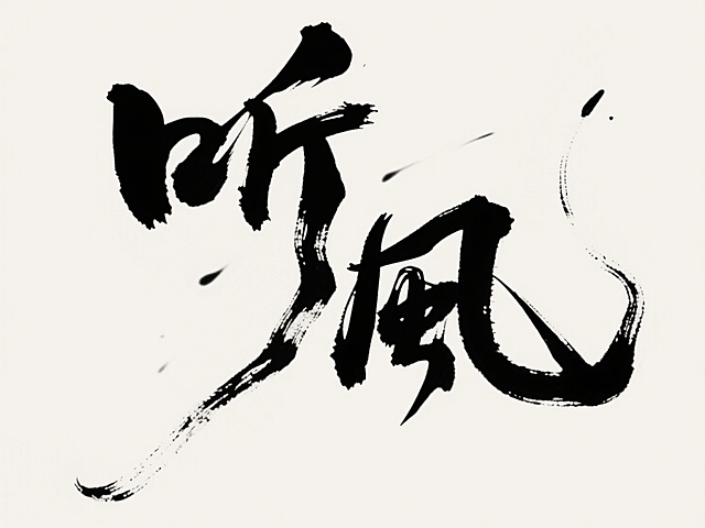文案“听风”，黑色字体，浅色背景，