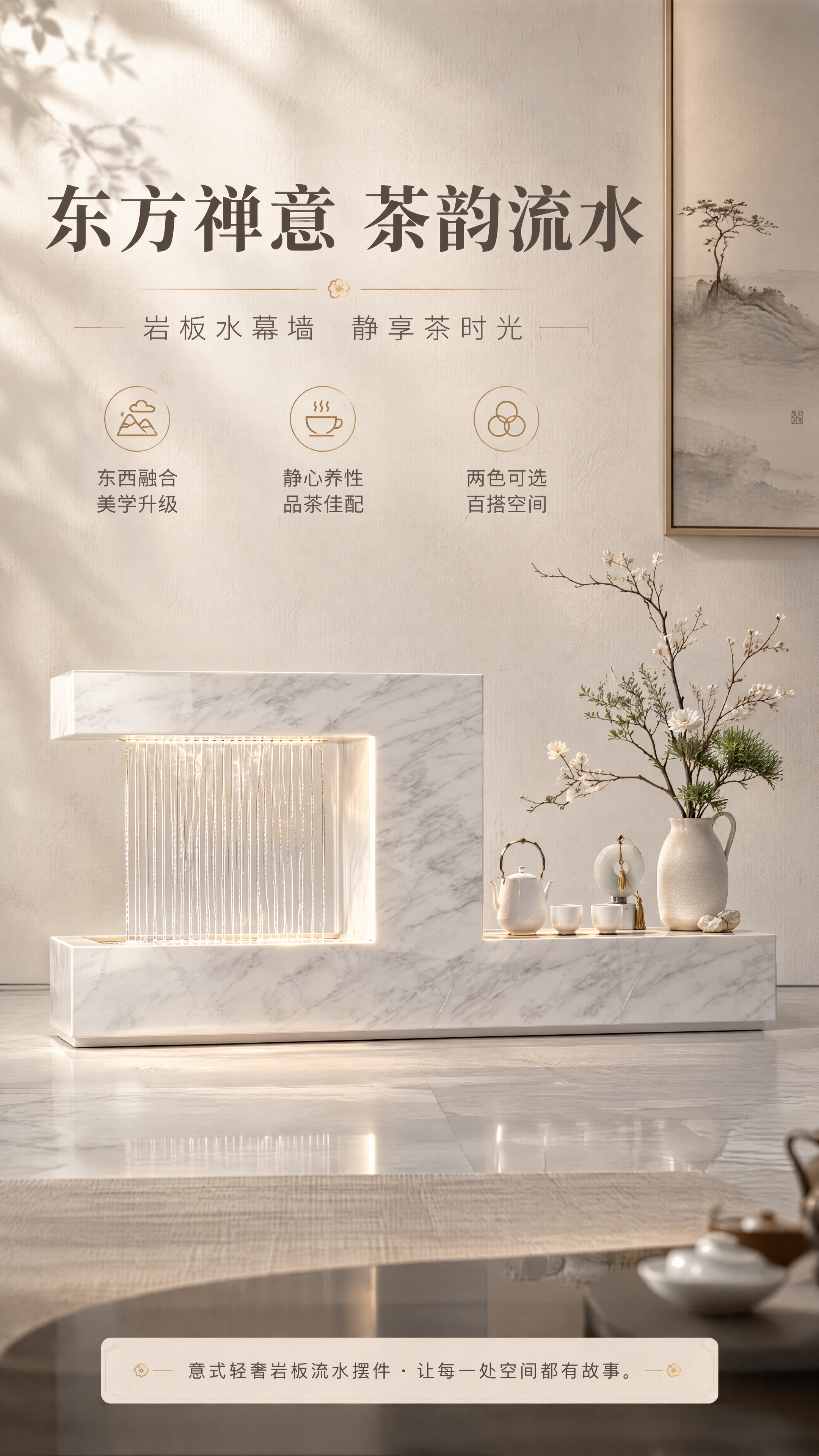 [商品] 使用【图1】白色大理石纹岩板流水摆件；保留左流水幕墙… - 图片创意预览