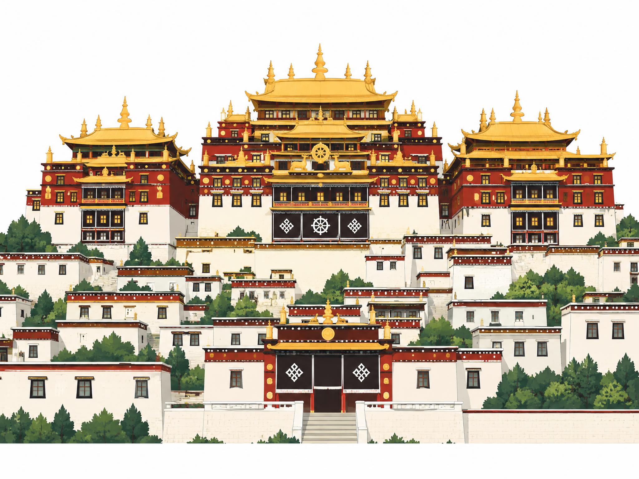 松赞林寺矢量图形，香格里拉地标，简洁扁平化矢量插画风格，藏式寺… - 图片创意预览