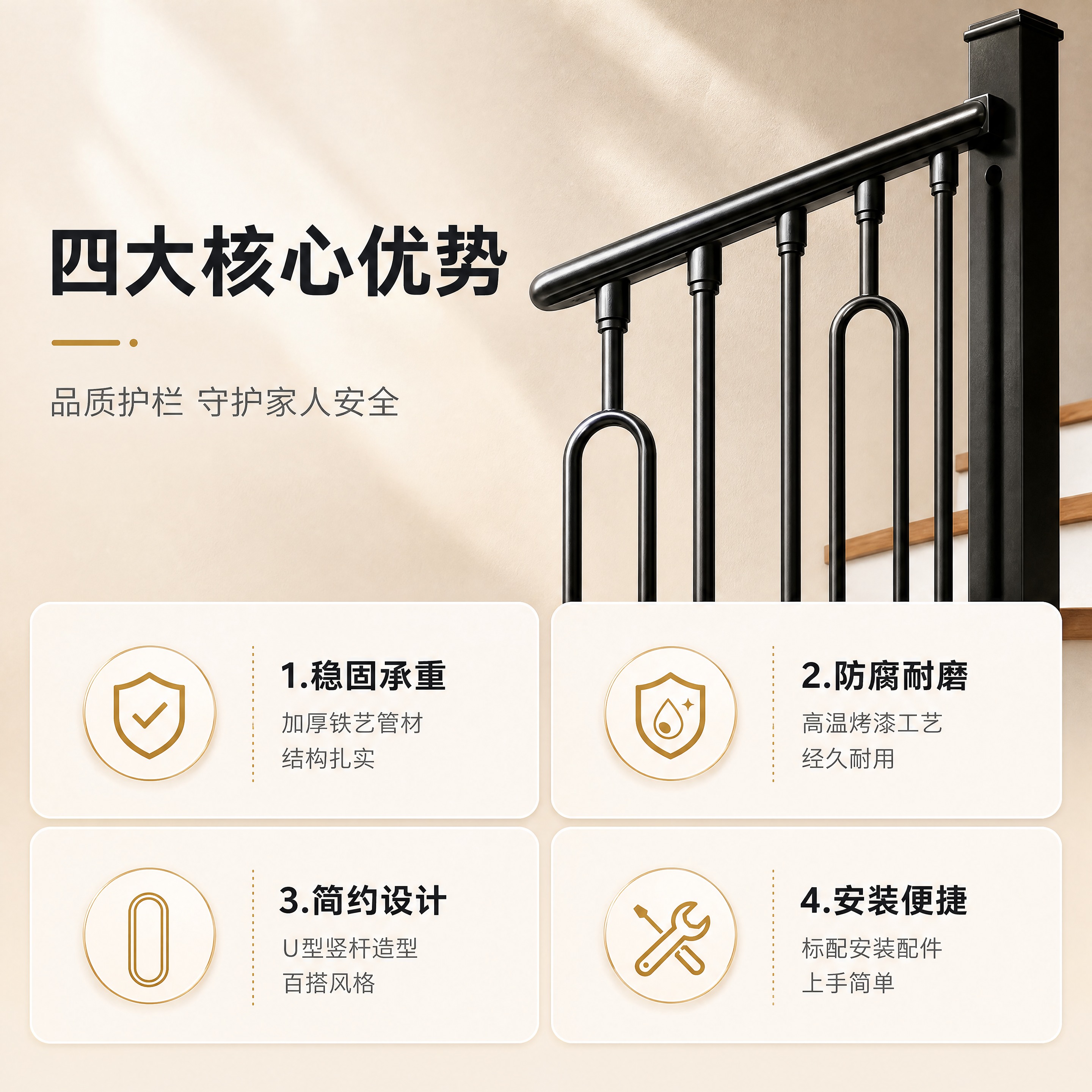[商品] 使用【图1】和【图2】现代简约铁艺楼梯扶手护栏；保留… - 图片创意预览