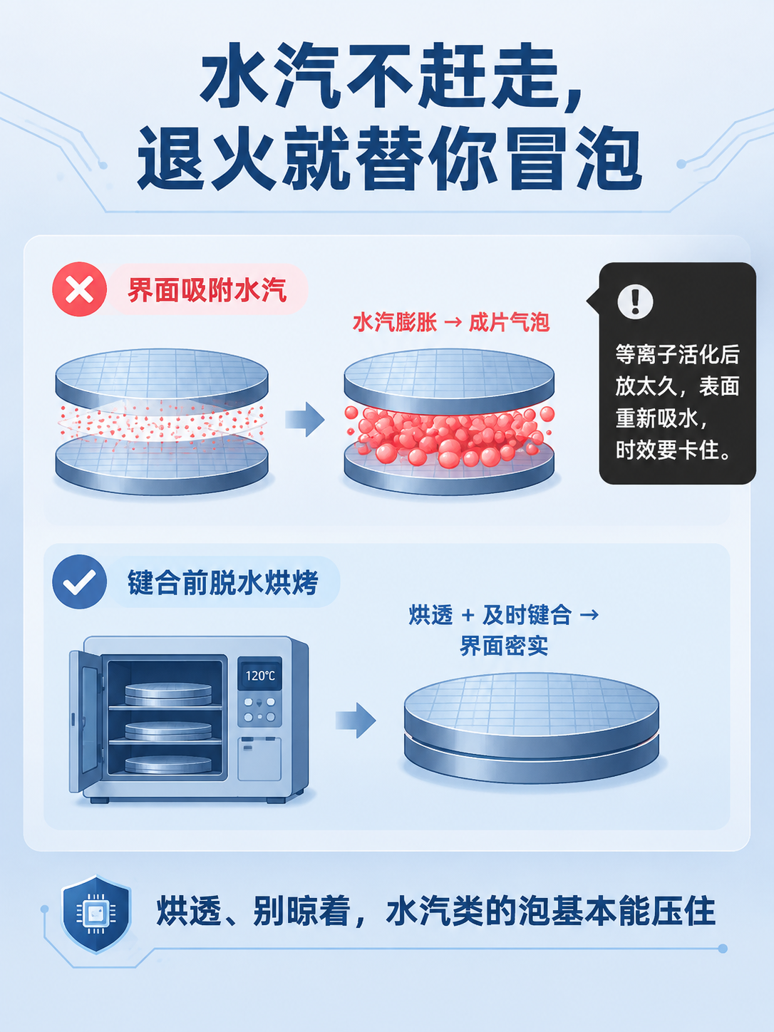 晶圆键合起泡成因二科普海报，扁平插画风格，科技感专业简洁。背景… - 图片创意预览
