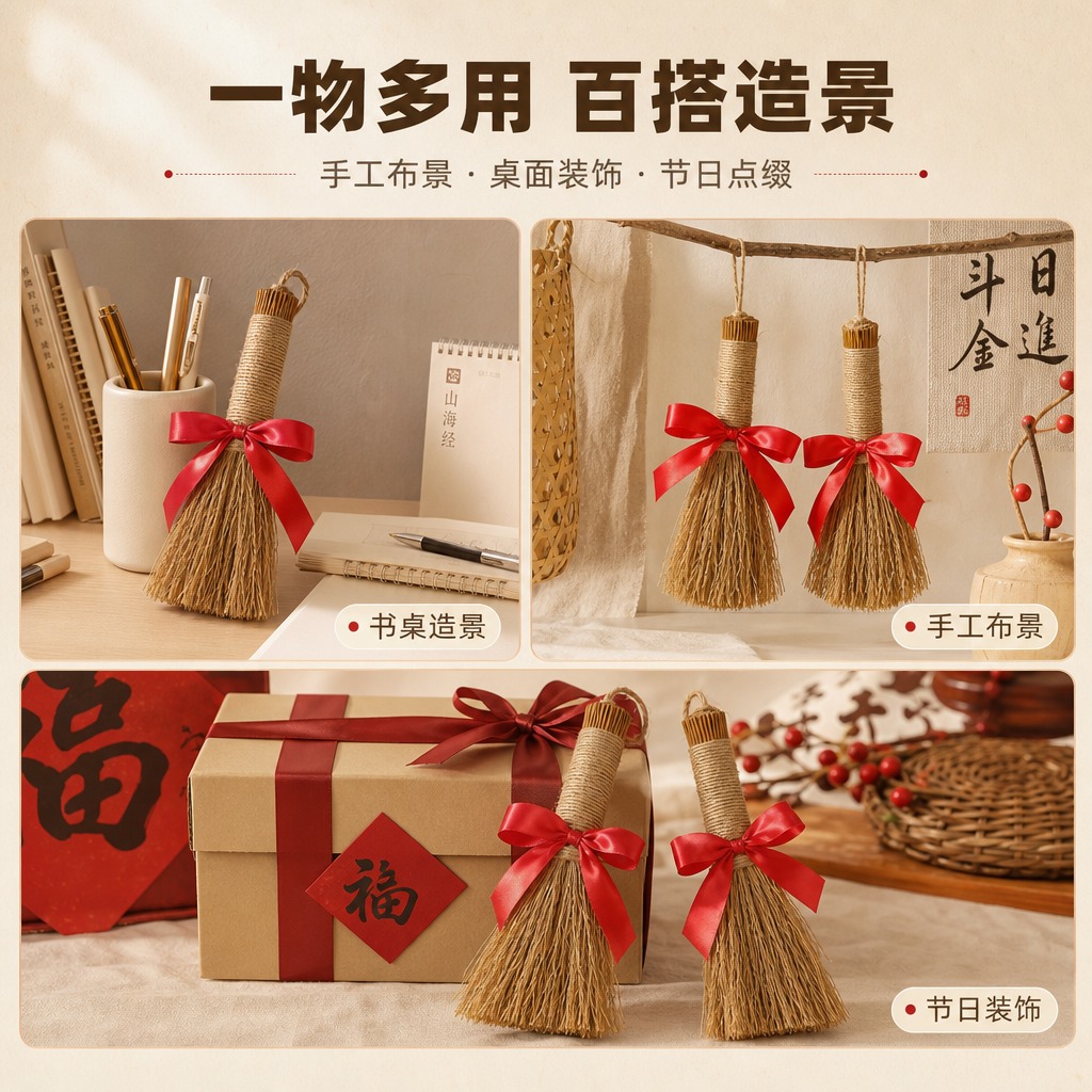 [商品] 使用【图2】稻草小毛刷捆红绳；保留稻草材质、麻绳手柄… - 图片创意预览