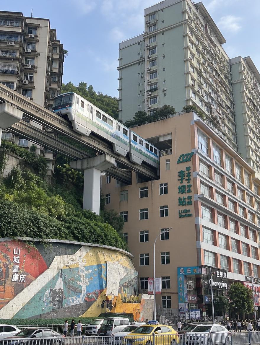 李子坝轻轨穿楼高清实拍风景图，重庆轻轨穿楼而过，轻轨列车穿过居… - 图片创意预览
