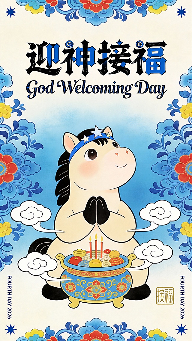 年画迎神接福小马图