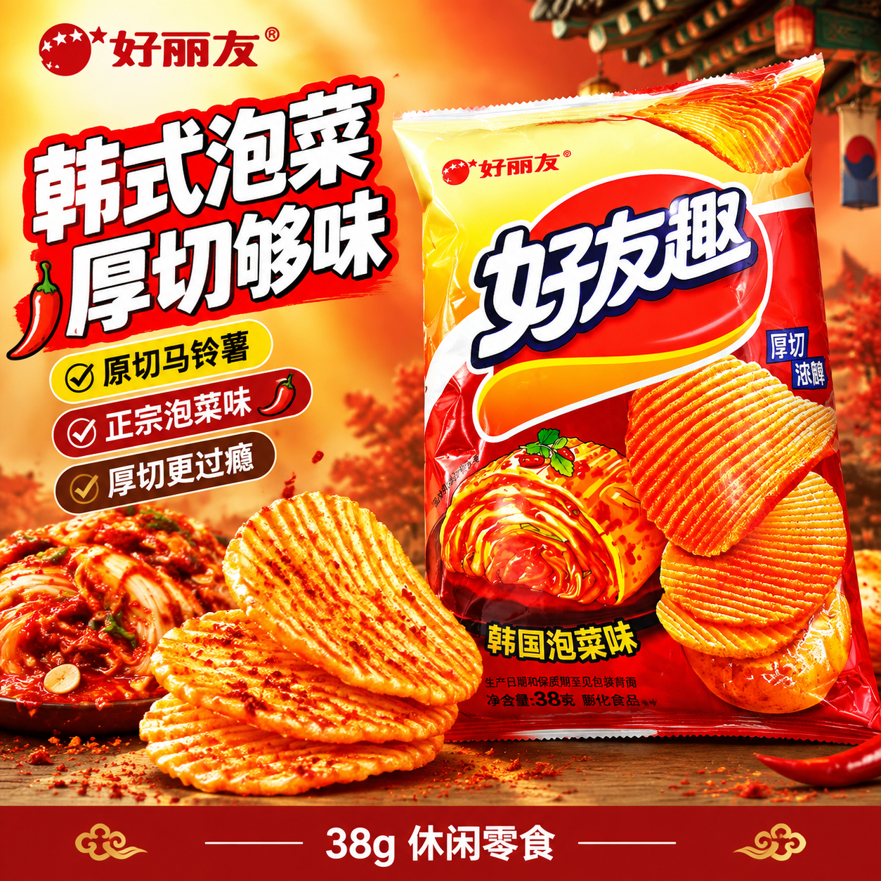 [单张主图] 好丽友好友趣韩国泡菜味厚切薯片 爆款促销感主图… - 图片创意预览