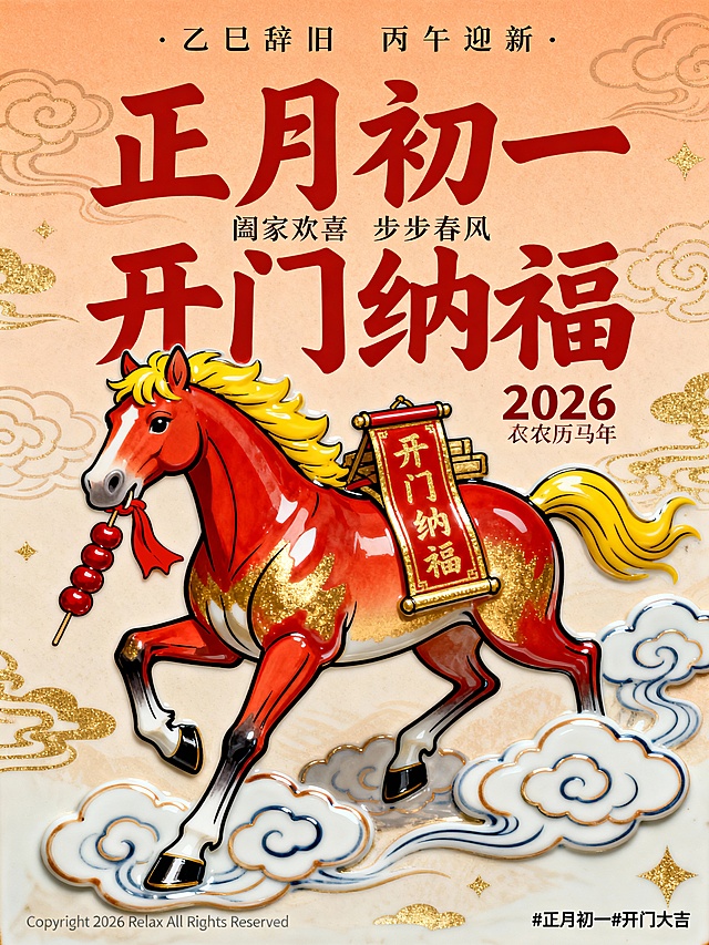 马年初一瓷板画