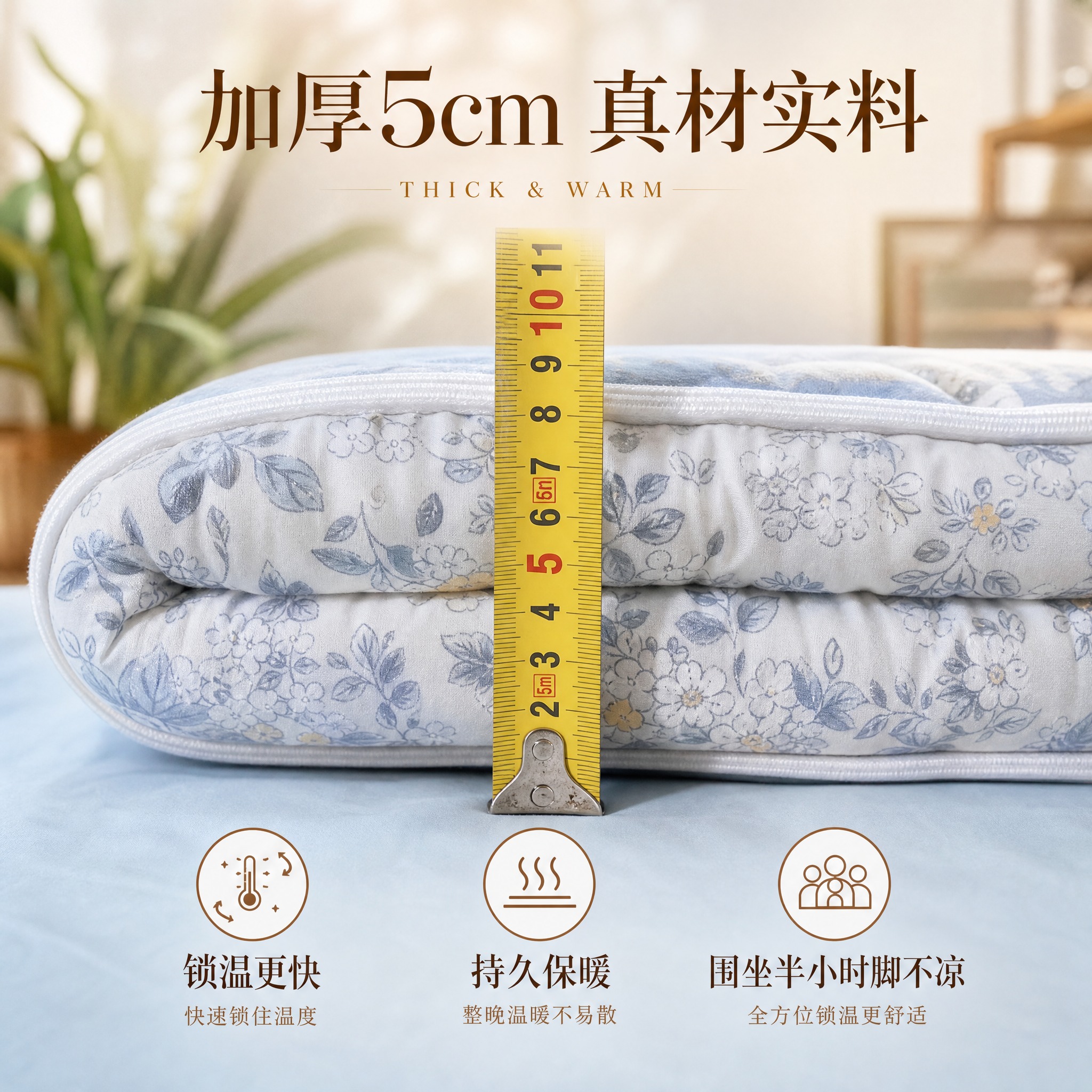 [主图-2] 主题：加厚5cm厚度展示，突出厚实保暖与锁温效果… - 图片创意预览