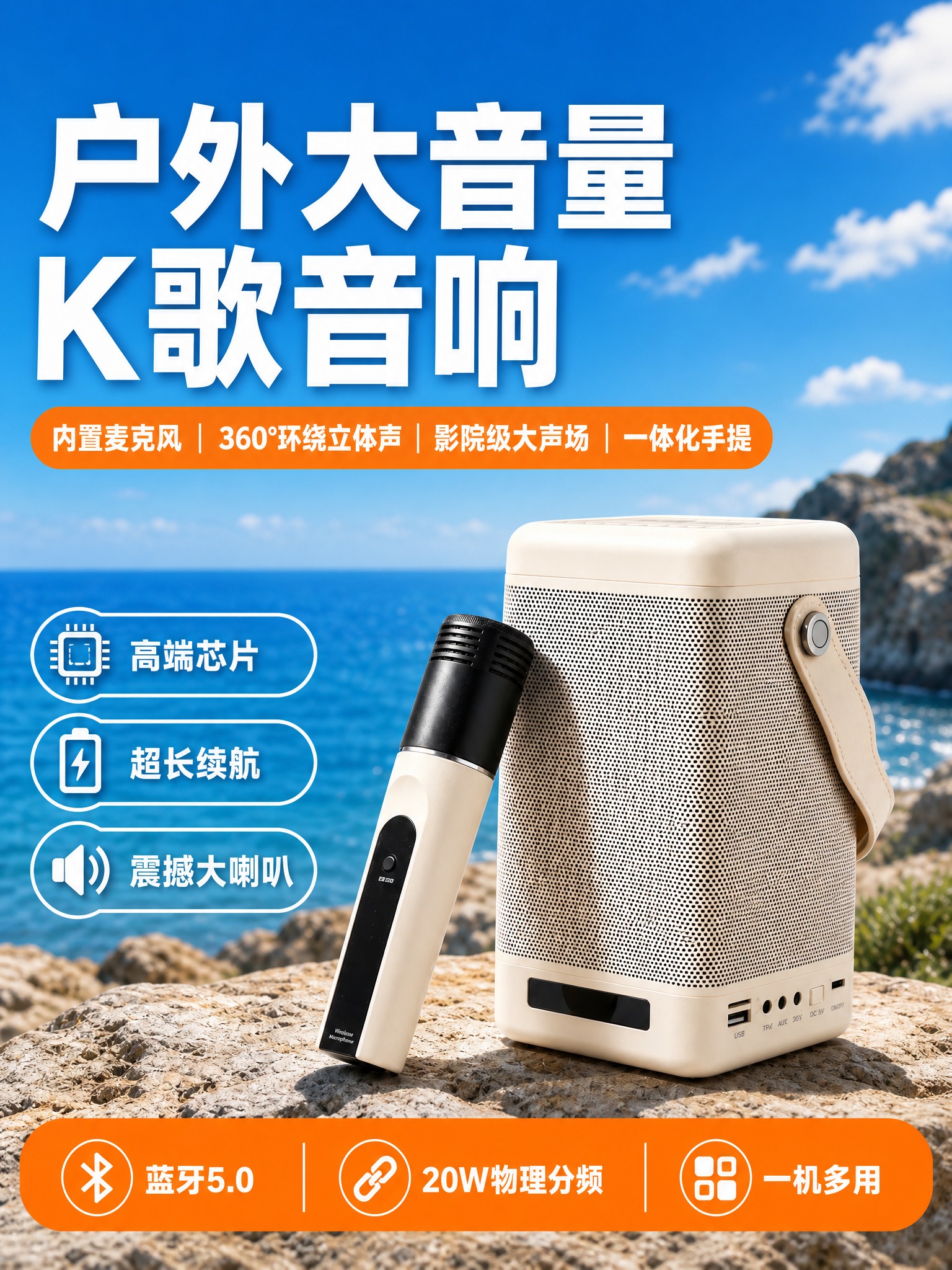 [主图-1] 户外大音量K歌音箱 商品识别与核心利益首图。 [… - 图片创意预览