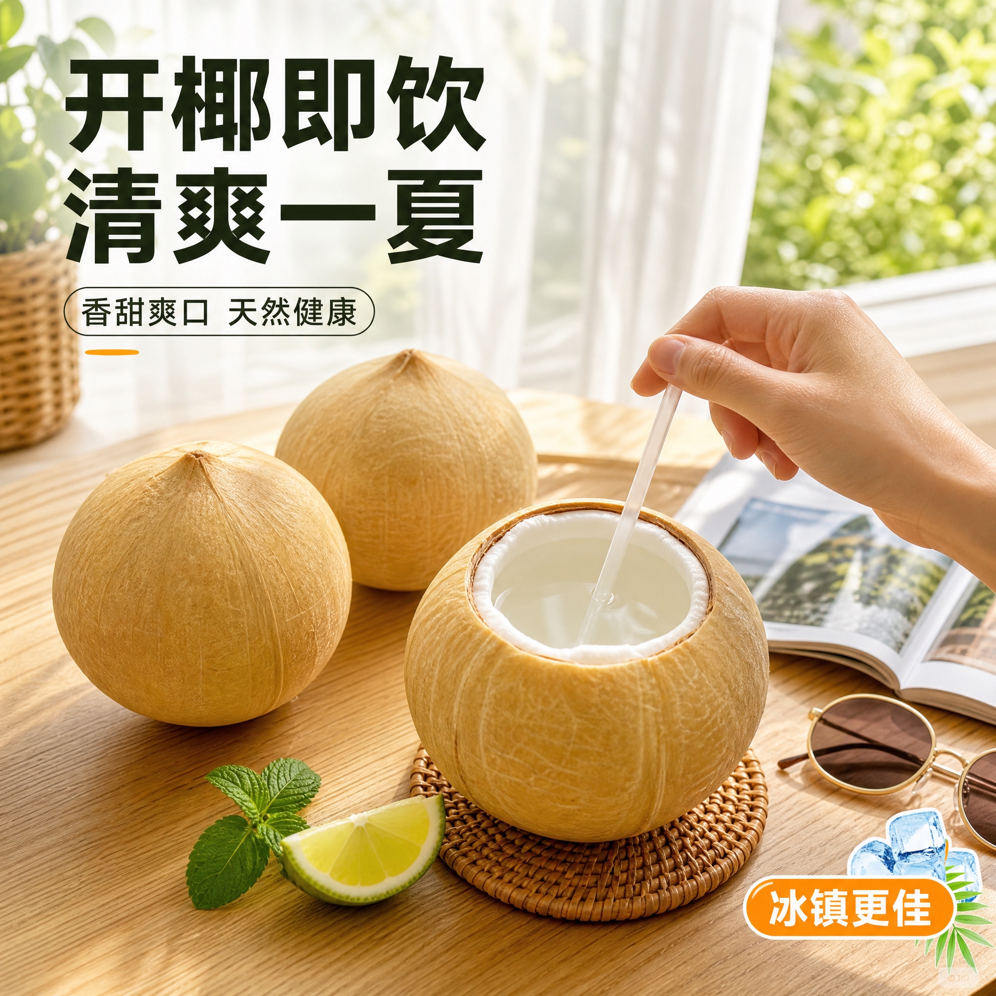 [主图-4] 泰国椰皇饮用场景 第一人称视角展示开椰即饮的爽快… - 图片创意预览