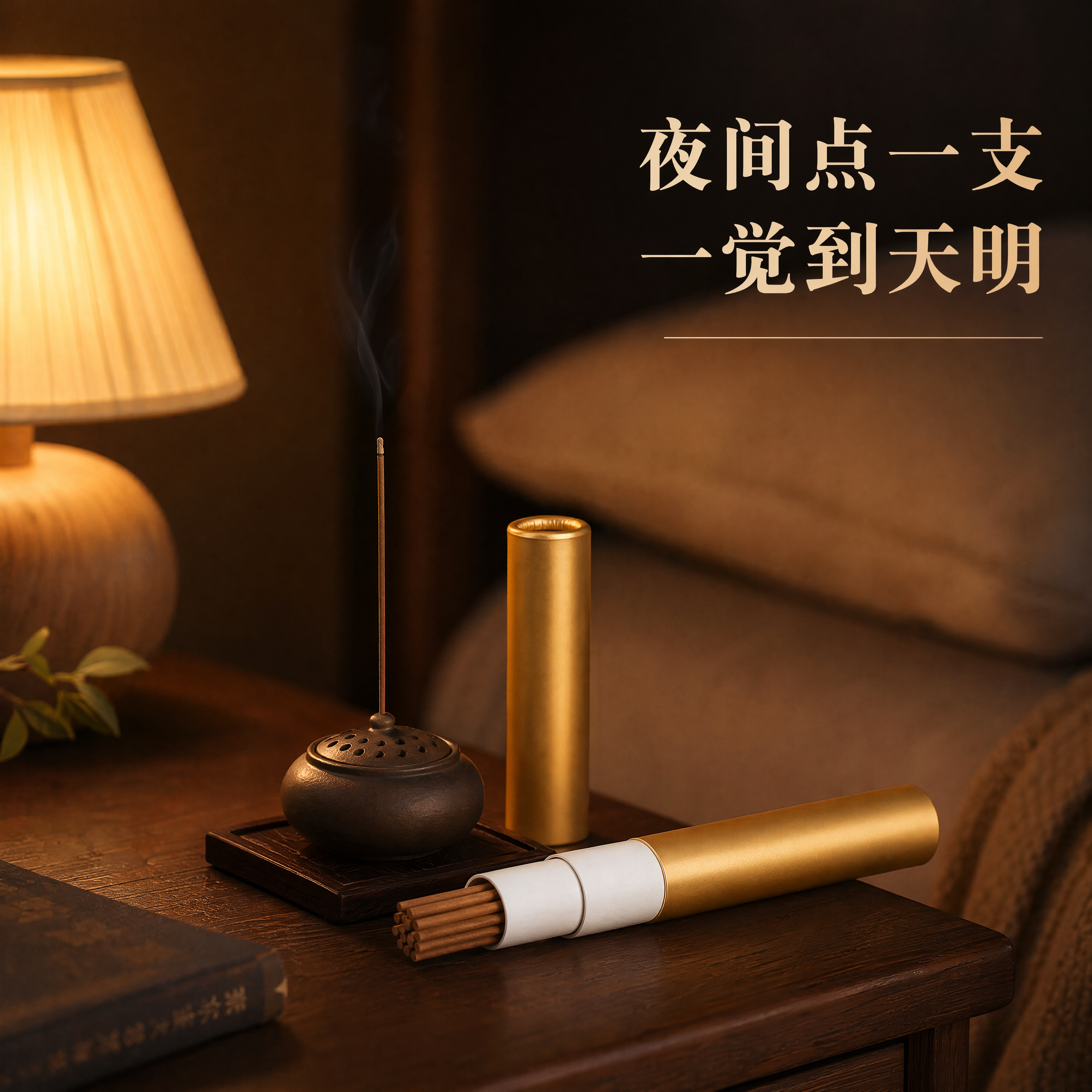 [主图-8] 沉香线香夜间安神场景图 场景延展氛围展示 商业摄… - 图片创意预览