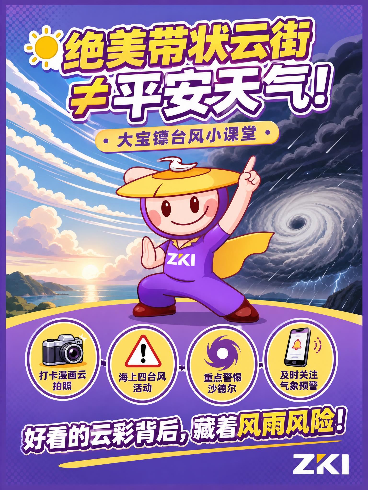 Q版扁平卡通风格海报，暖黄色与紫金品牌紫色为主色调。顶部标题文… - 图片创意预览