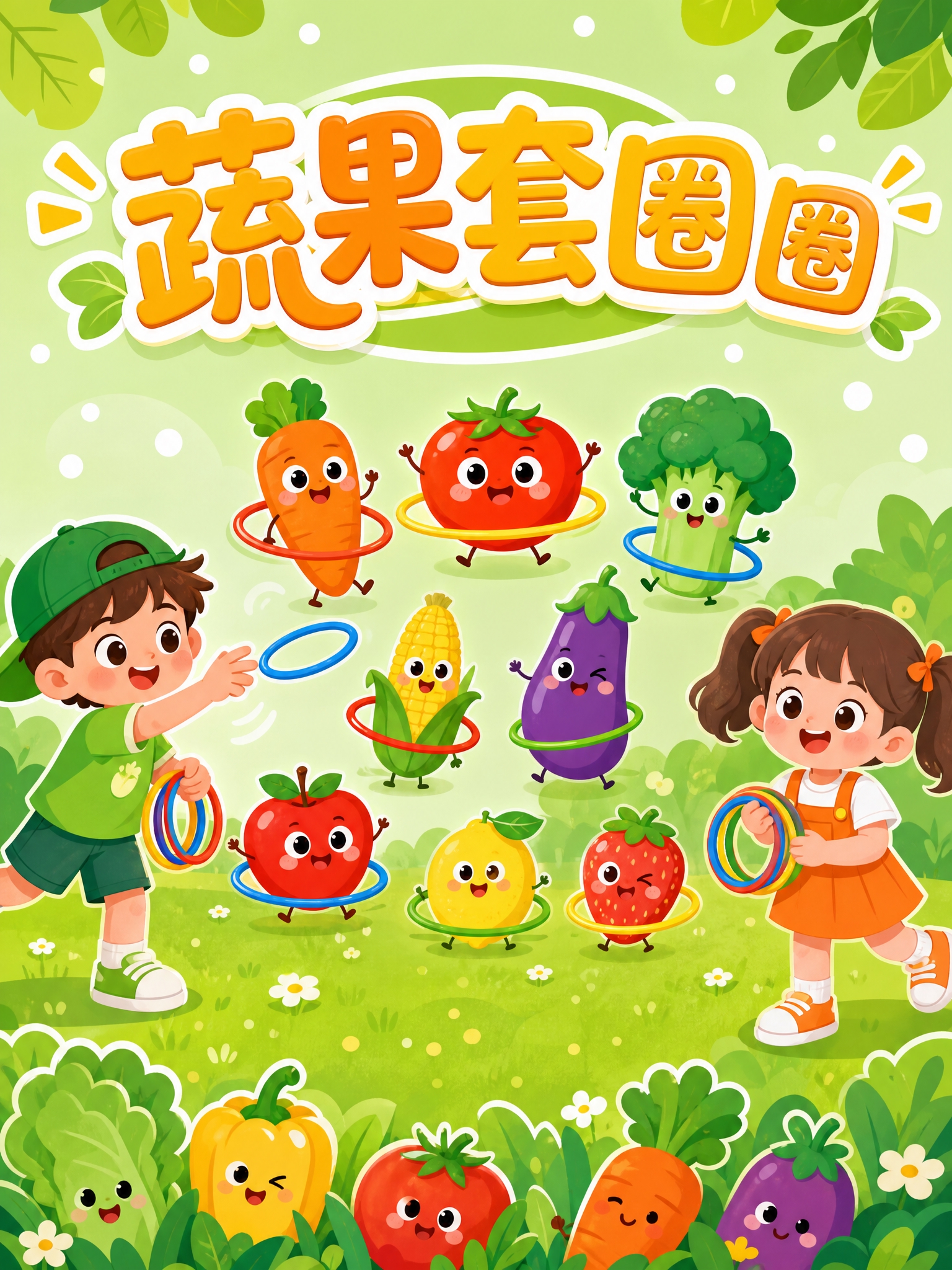 设计一张1.5米宽×2米高的竖版活动背景板，卡通风格，主题为蔬… - 图片创意预览