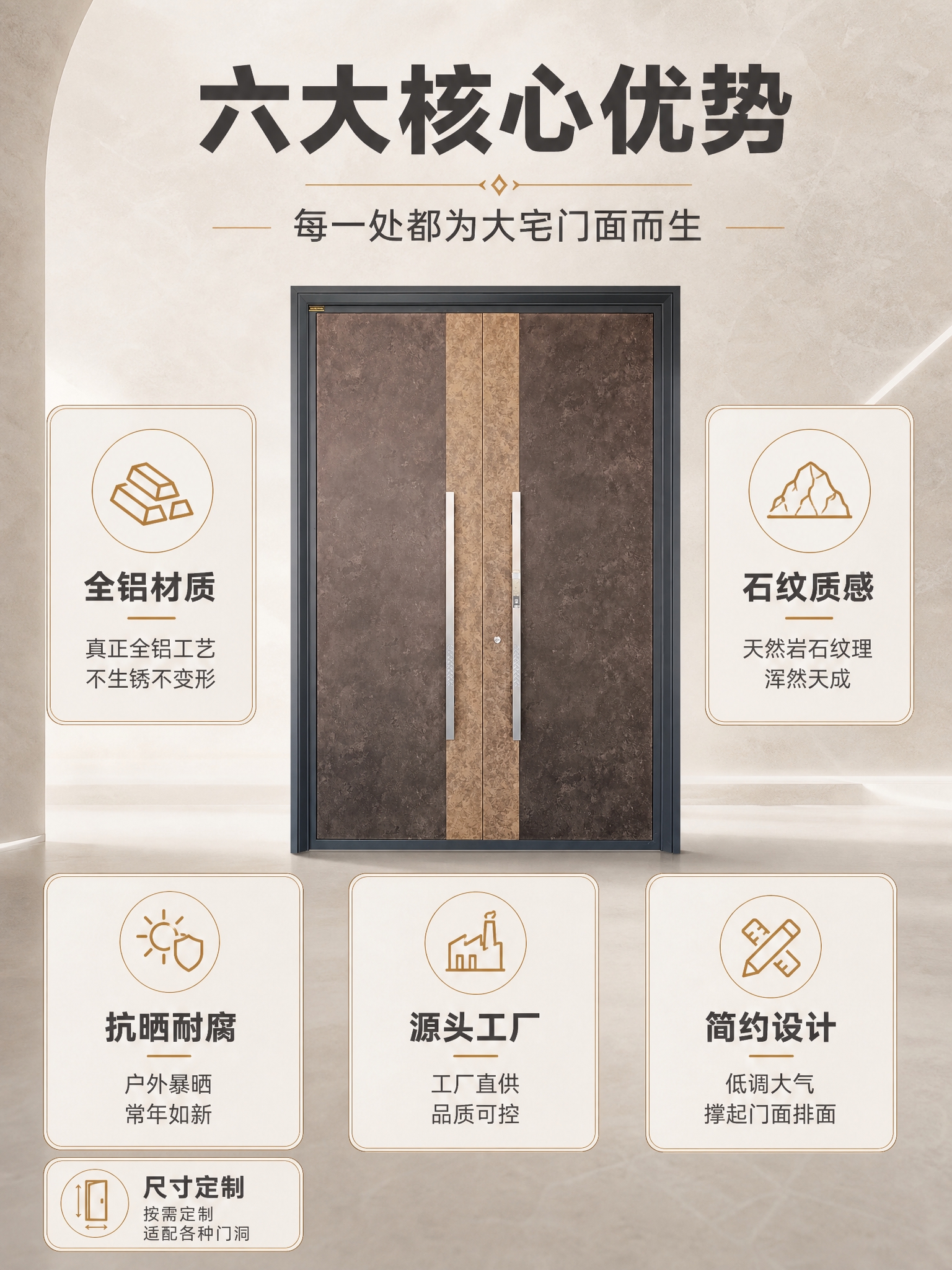 [商品] 使用【图1】臻尚铂门古堡石纹全铝别墅双开门；保留深灰… - 图片创意预览