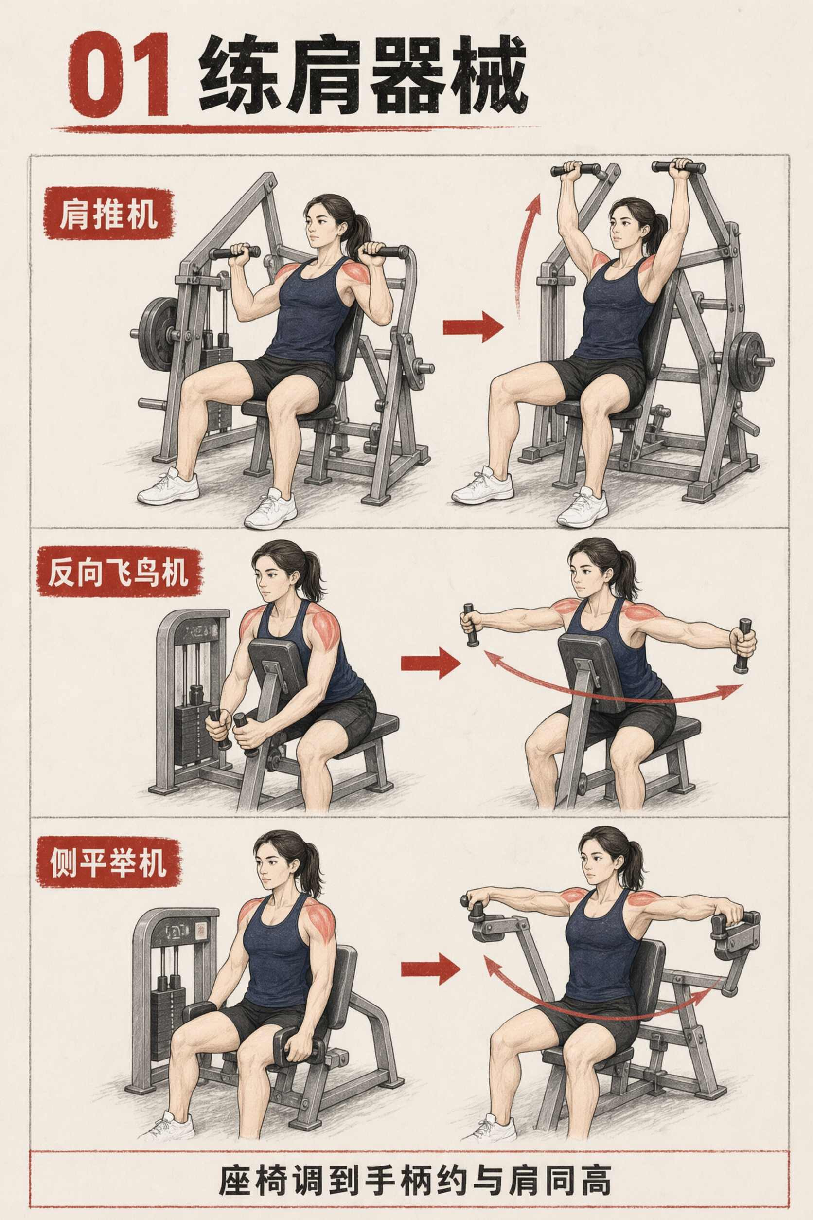 图生图局部编辑：将健身器械指南“01 练肩器械”图中所有男性人… - 图片创意预览