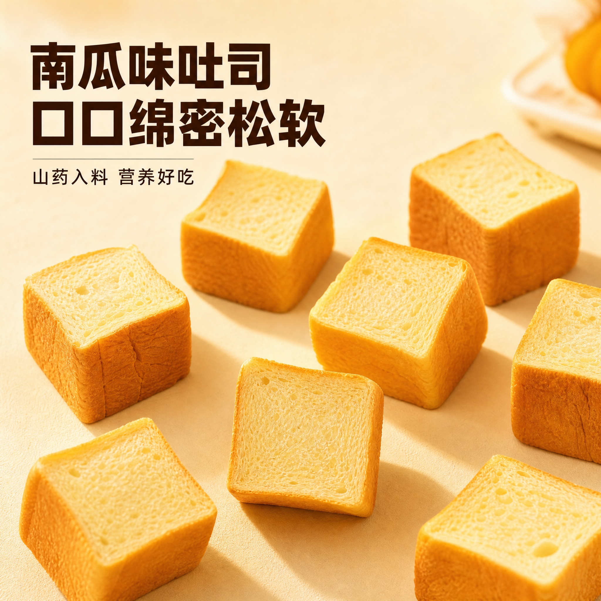 [主图-3] 南瓜味吐司多块排列展示，突出粒粒饱满绵密的质感，… - 图片创意预览